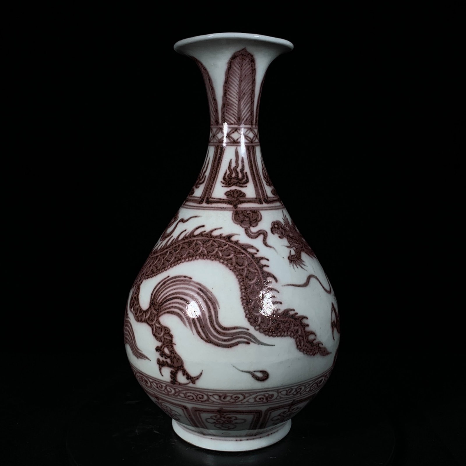A Rare UnderGlazed-Red Dragon Pattern Vase - 4