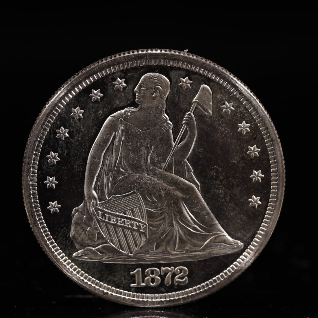USA One Dollar 1872 Coin: American coin. IN GOD WE TRUST / LIBERTY / 1872 / UNITED STATES OF AMERICA / ONE DOL. Mint Mark: CC.Weight:26.9g.