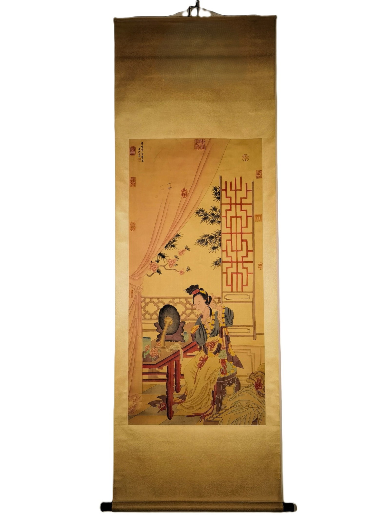 A Chinese Vertical Scroll Ink Painting of Figure on Silk: A Chinese Vertical Scroll Ink Painting of Figure on Silk,You Qiu,Size:(overall length)89.4inx29.5in,(Without frame)52inx24.8in 一幅中国水墨绢本人&