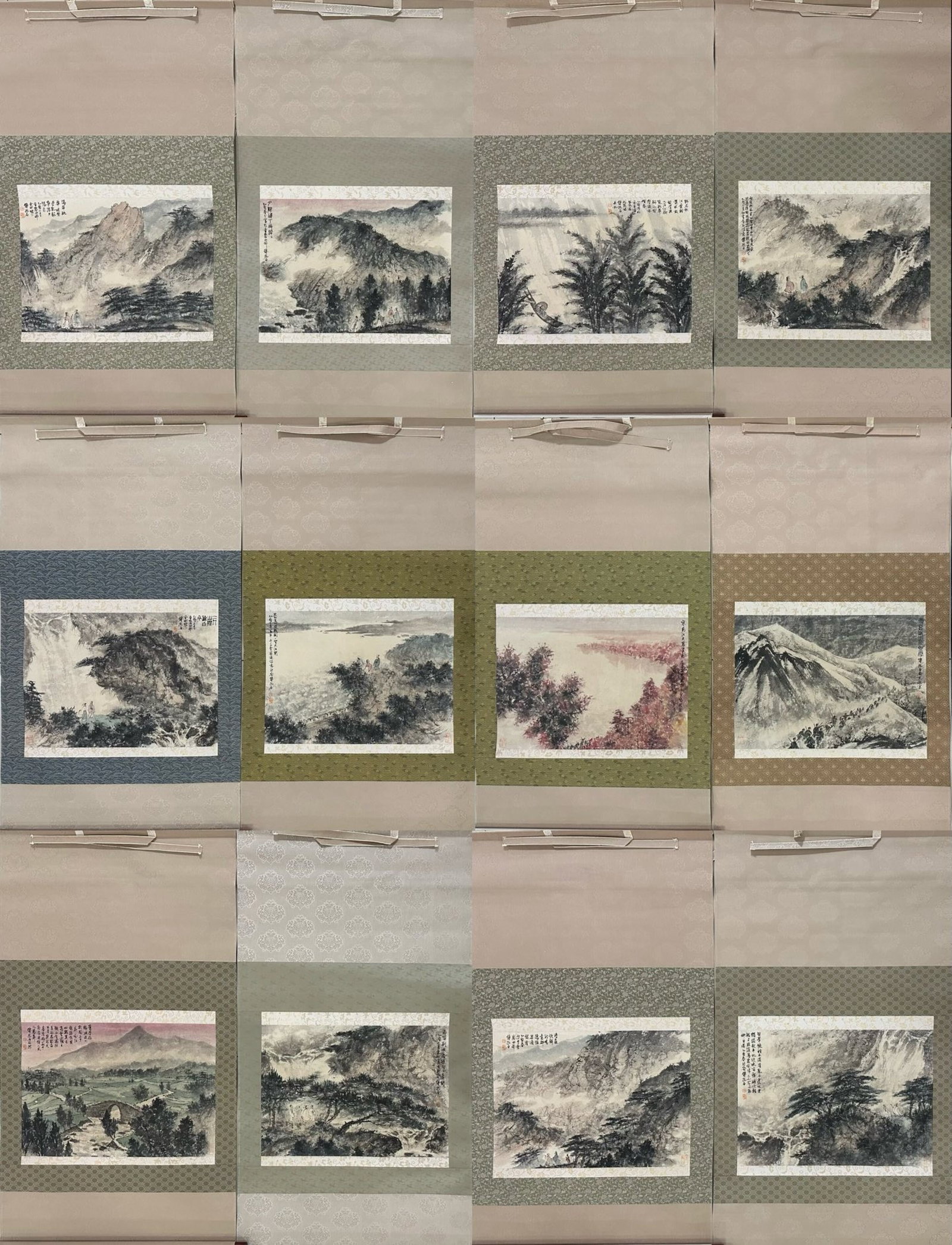 A Set of Chinese Vertical Scroll Ink Painting of Landscape on Paper: A Set of Chinese Vertical Scroll Ink Painting of Landscape on Paper,Fu Baoshi,Size:14.2inx20.1inx4.7in 一套中国水墨山水画立轴,傅