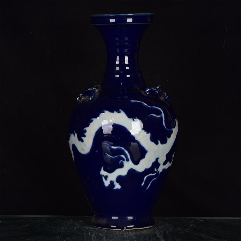 A Rare Ji Blue Glazed Dragon Pattern Vase - 3