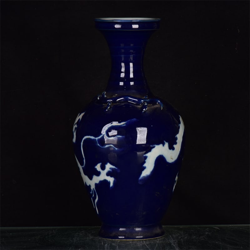 A Rare Ji Blue Glazed Dragon Pattern Vase - 4