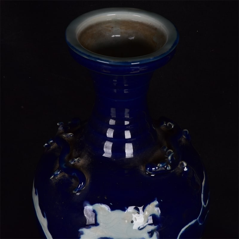 A Rare Ji Blue Glazed Dragon Pattern Vase - 5