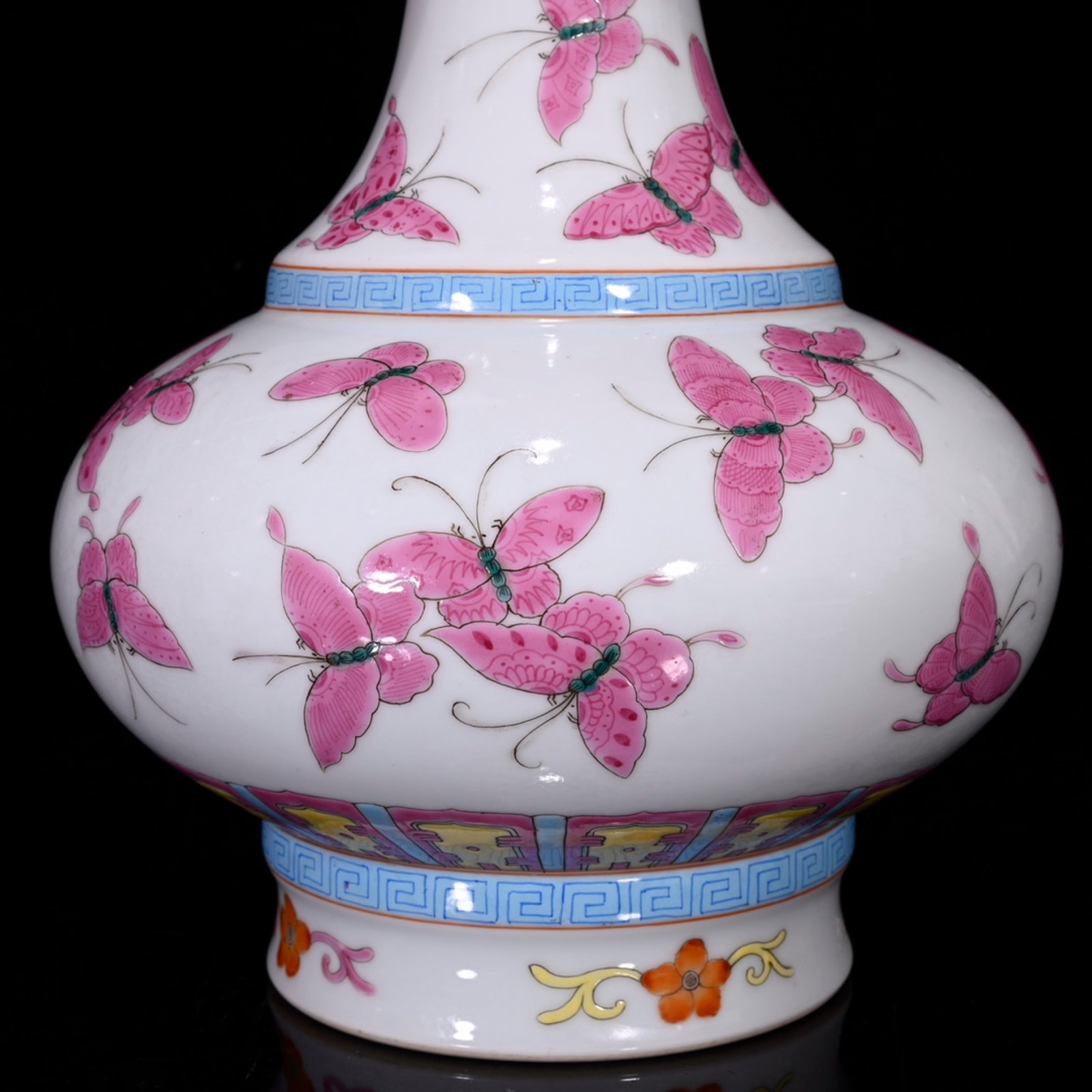 A Rare Ruby Red Glazed Butterfly Pattern Beast-Ears Vase - 5