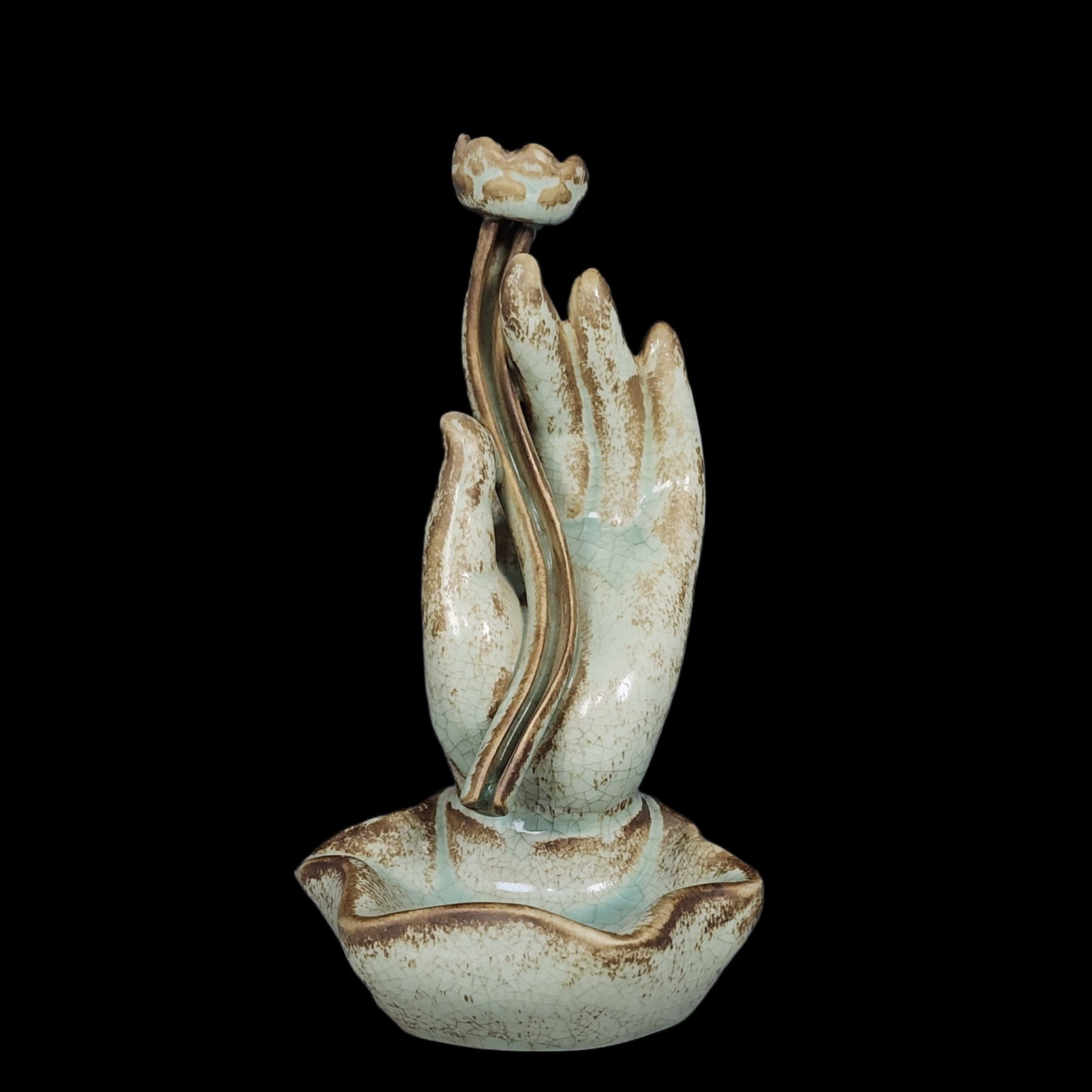 An Exquisite Ru yao Bergamot and Flower Pattern Incense Holder: An Exquisite Ru yao Bergamot and Flower Pattern Incense Holder,Song Dynasty,China,Size:8.3inx4.6in 汝窑佛手花卉香插,中国宋代