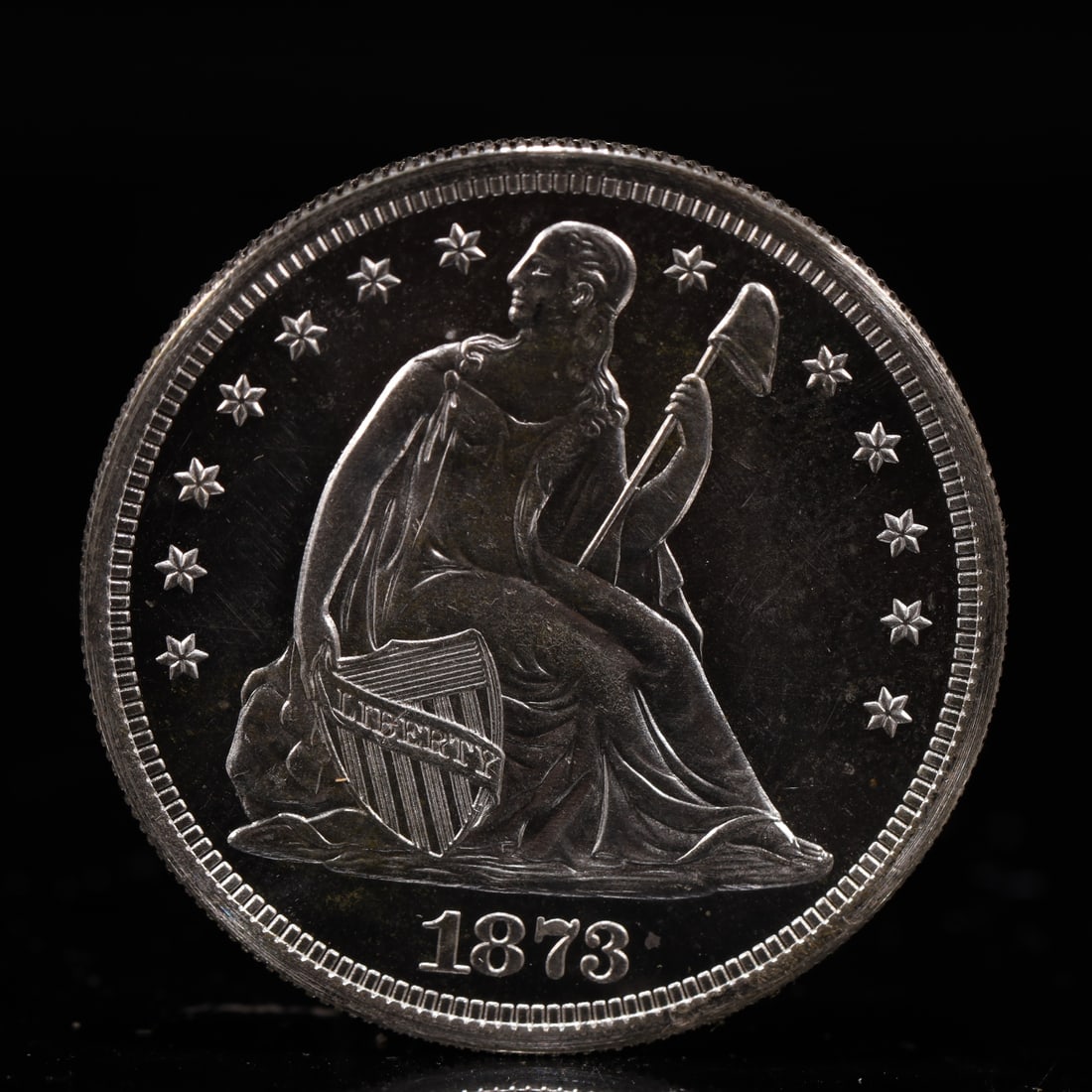 USA One Dollar 1873 Coin: American coin. IN GOD WE TRUST / LIBERTY / 1873 / UNITED STATES OF AMERICA / ONE DOL. Mint Mark: S.Weight:26.9g.