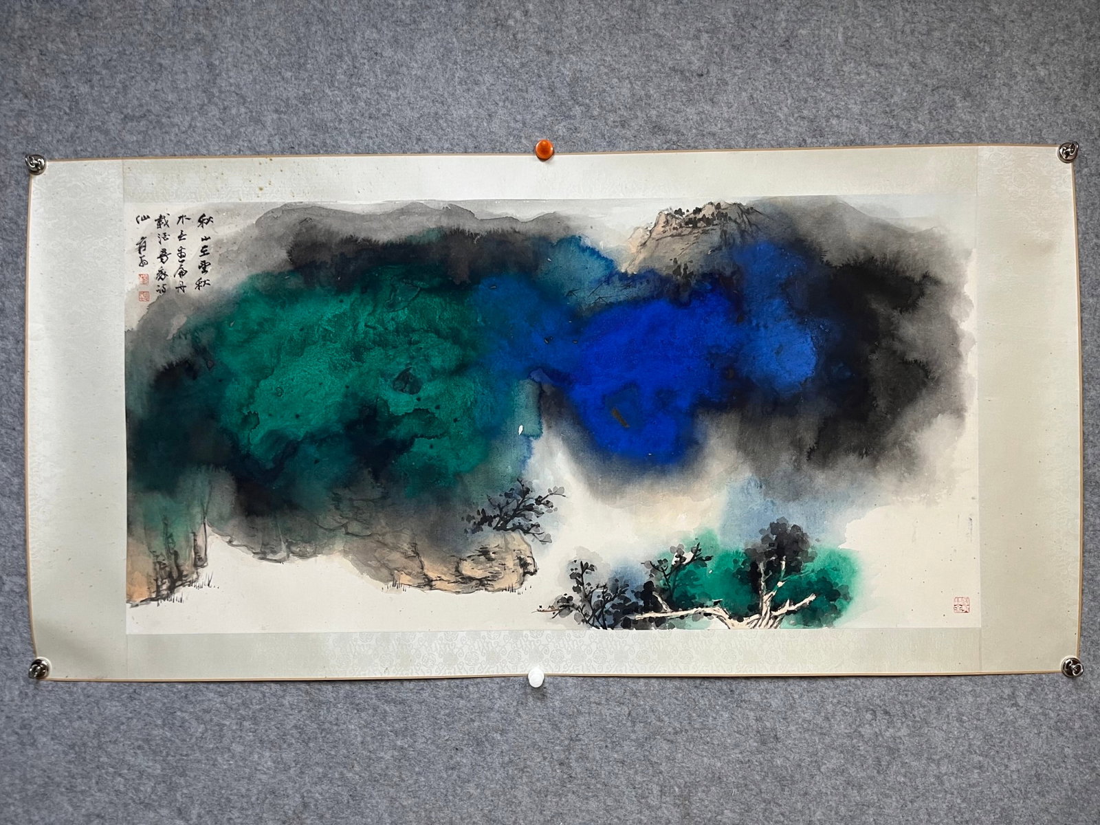 A Chinese Ink Painting of Landscape on Paper: A Chinese Ink Painting of Landscape on Paper,Zhang Daqian,Size:27.2inx53.9in 一幅中国水墨山水画,张大千