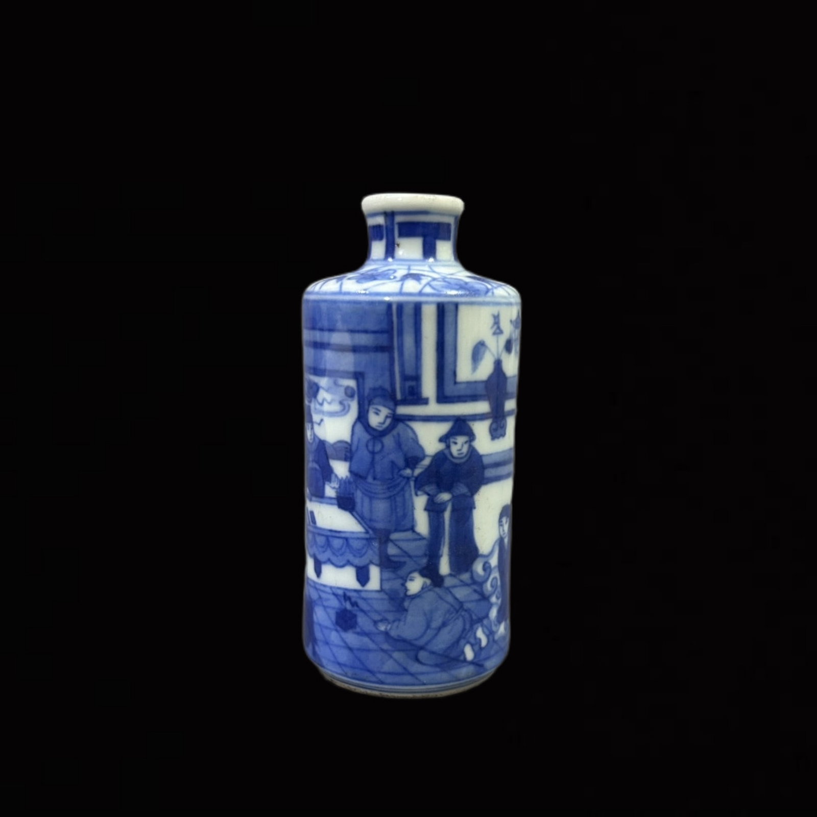 An Exquisite Blue and White Character and Story Pattern Snuff Bottle: An Exquisite Blue and White Character and Story Pattern Snuff Bottle,Qing Dynasty,China,Yongzheng Six-character Mark,Size:3.5inx1.5in 青花人物故事纹鼻&#