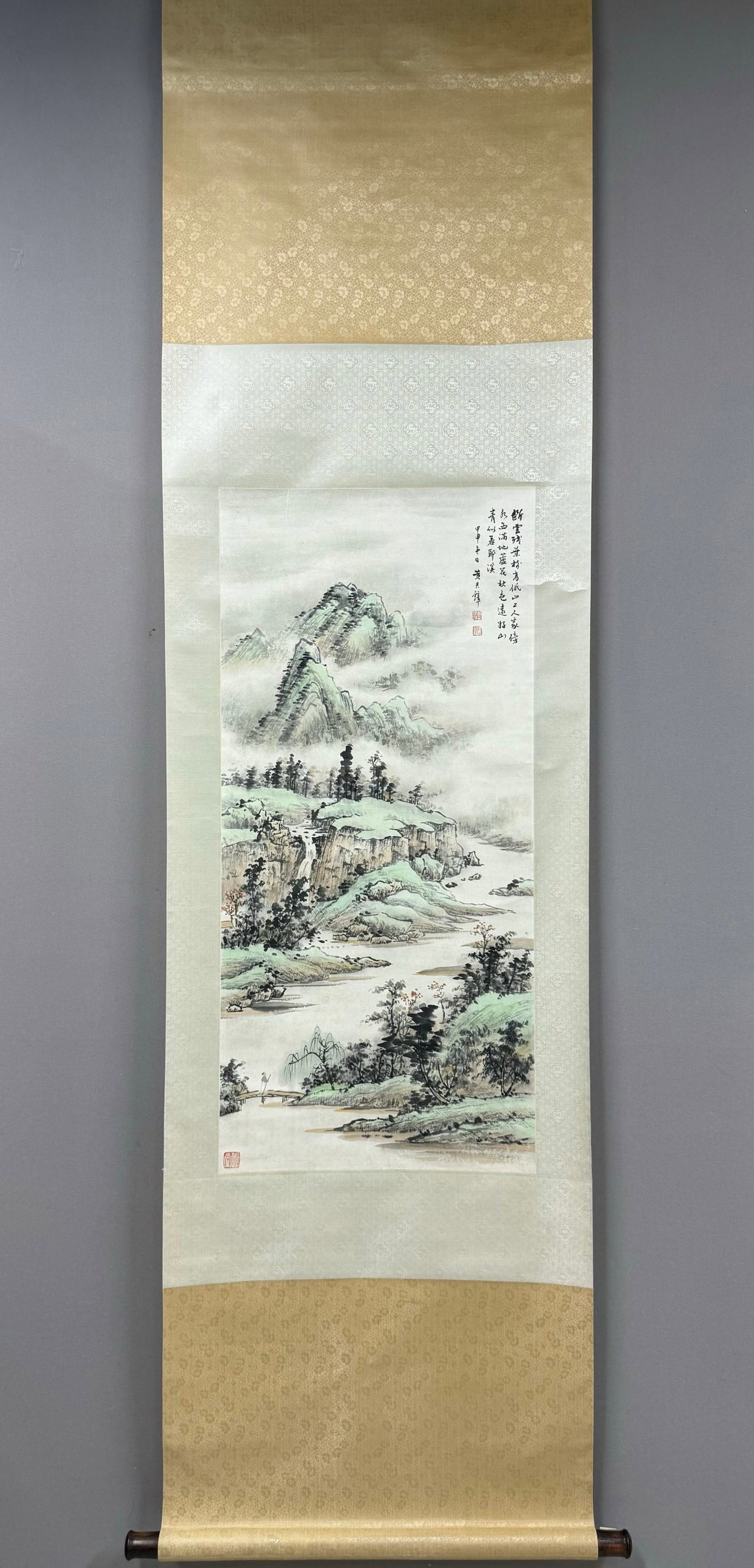A Chinese Vertical Scroll Ink Painting of Landscape on Paper: A Chinese Vertical Scroll Ink Painting of Landscape on Paper,Huang Junbi,Size:37.4inx17.3in 一幅中国水墨山水画立轴,黄君