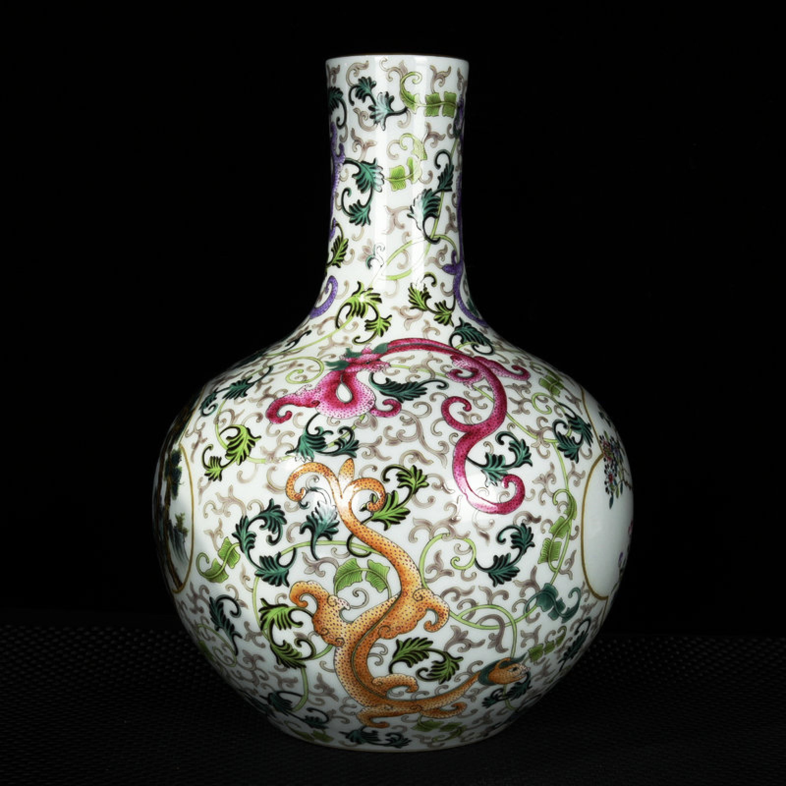 A Rare Enamel Painted Gold Flower and Bird Pattern Vase: A Rare Enamel Painted Gold Flower and Bird Pattern Vase,Qing Dynasty,China,Qianlong Six-character Mark,Size:13.8inx9.8in 珐琅彩描金花鸟纹瓶,ߑ