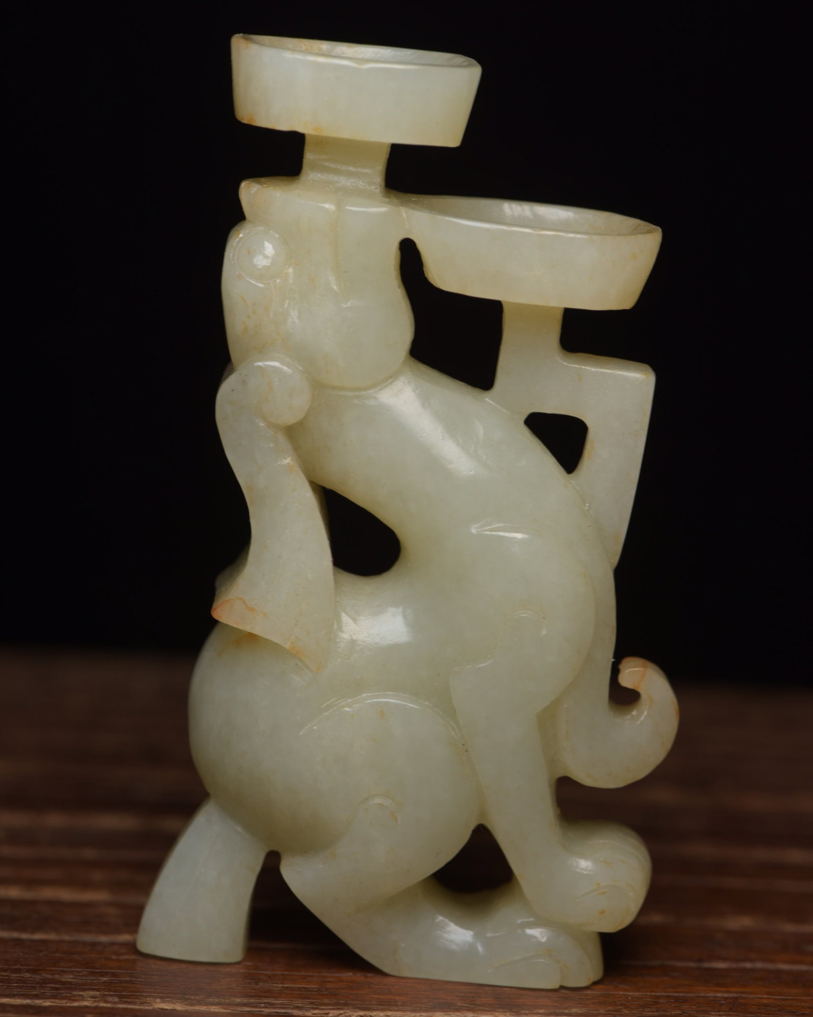 An Exquisite White Jade Beast Candlestick - 2