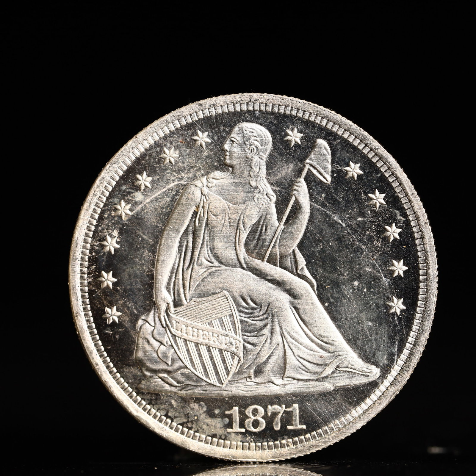 USA One Dollar 1871 Coin: American coin. IN GOD WE TRUST / LIBERTY / 1871 / UNITED STATES OF AMERICA / ONE DOL. Mint mark: S.Weight:26.9g.