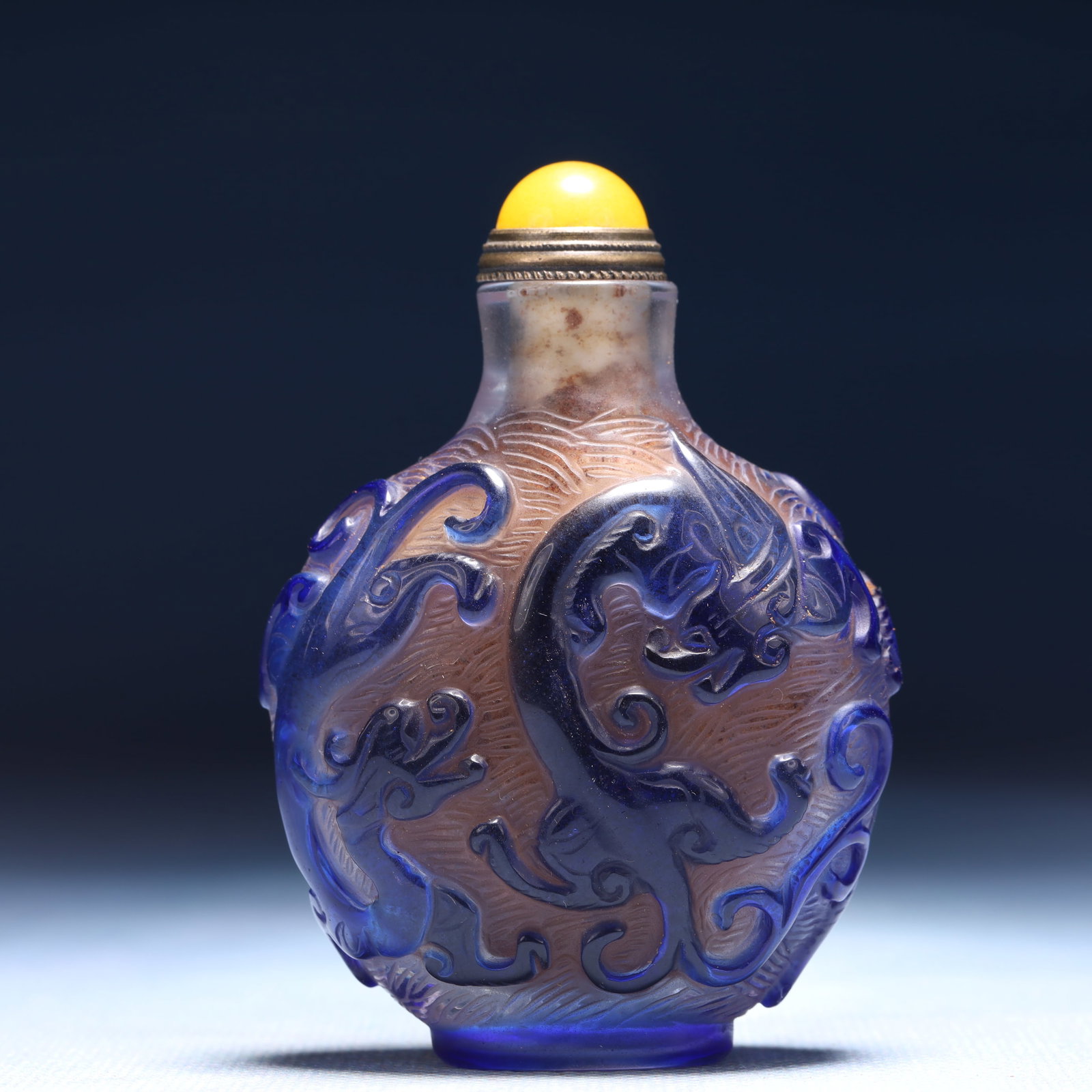 An Exquisite Glass Dragon Pattern Snuff Bottle - 4