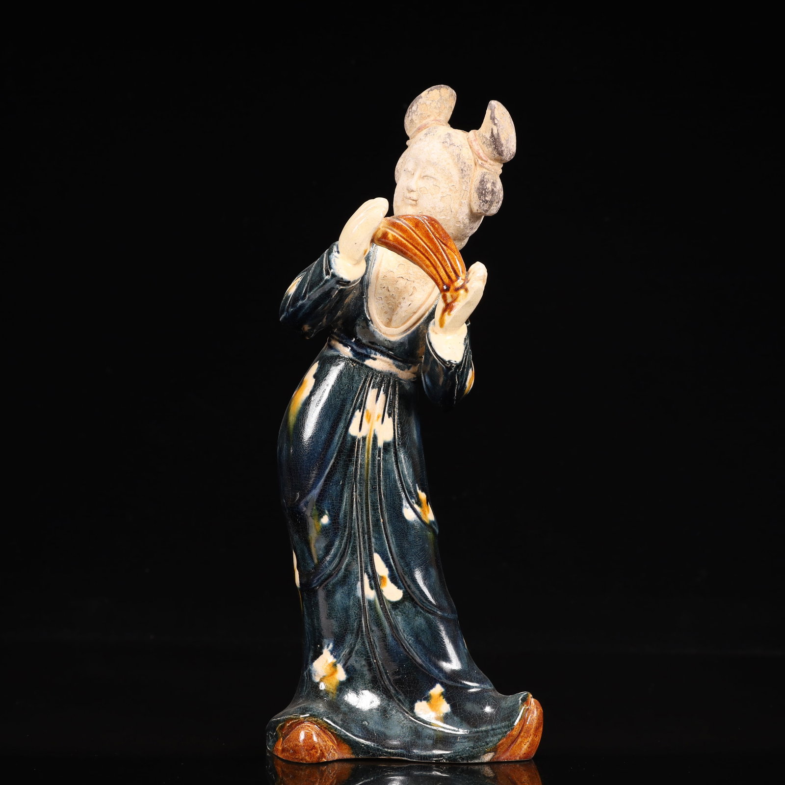 A Rare Tang Tri-Color Glazed Pottery Dancing Figurines: A Rare Tang Tri-Color Glazed Pottery Dancing Figurines,Tang Dynasty, China,Chinese Tang Tri-colored Pottery, or Tang Sancai, flourished during the Tang Dynasty (618–907 AD). It's renowned for it