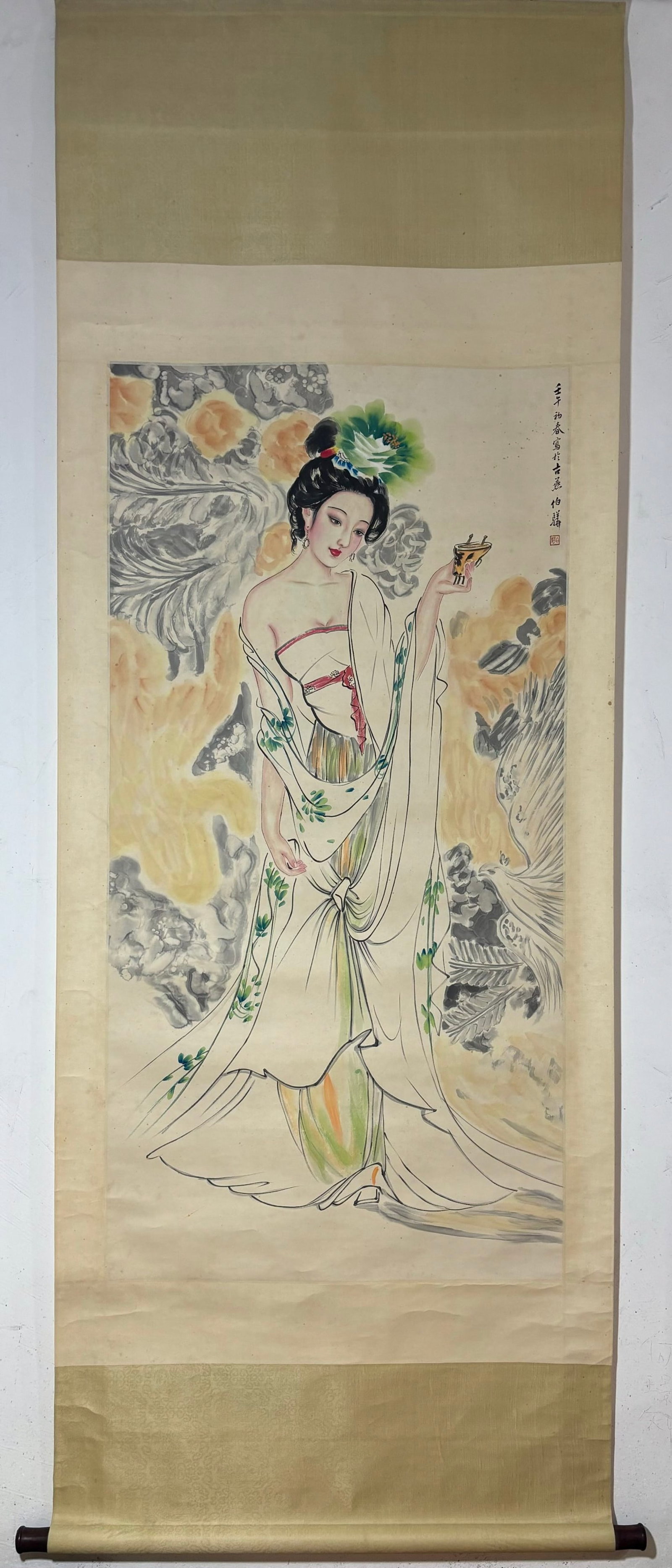 A Chinese Vertical Scroll Ink Painting of Figure on Paper: A Chinese Vertical Scroll Ink Painting of Figure on Paper,Bai Bohua,Size:53.1inx26.8in 一幅中国水墨人物画立轴,白伯骅