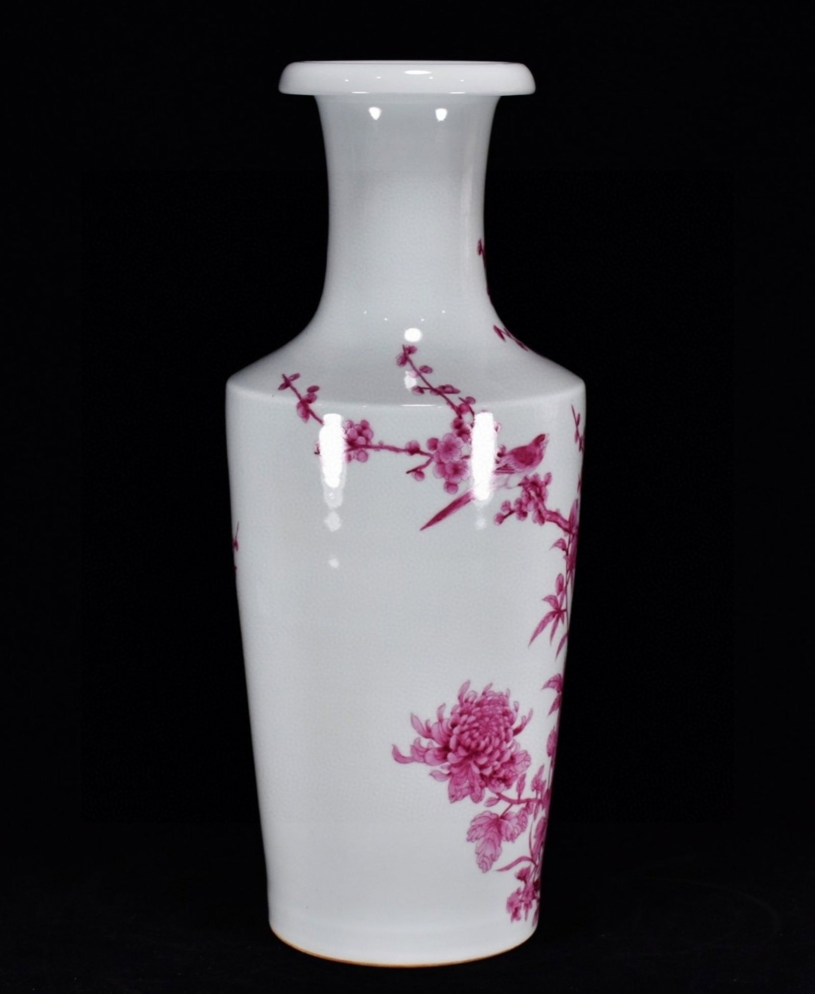 A precious Ruby Red-Glazed Flower and Bird Pattern Vase - 4