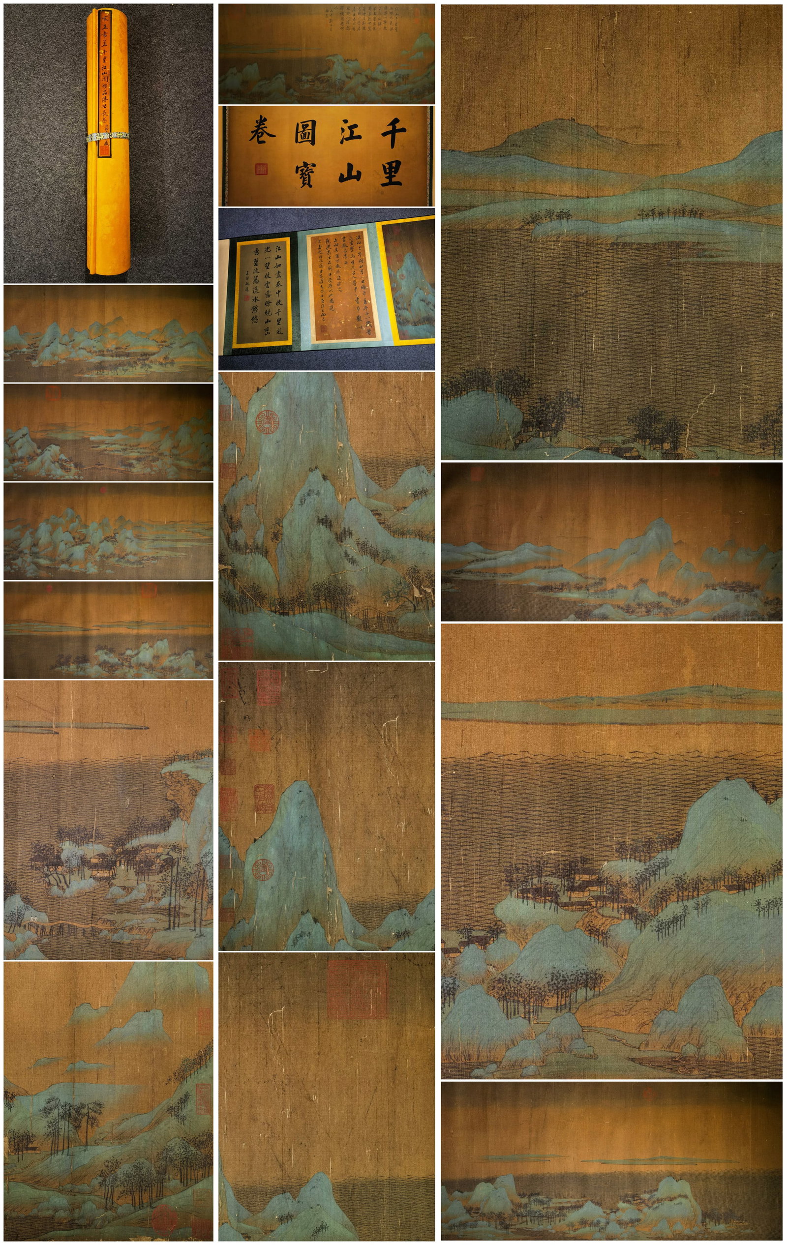 A Chinese Hand Scroll Ink Painting of Landscape on Silk: A Chinese Hand Scroll Ink Painting of Landscape on Silk,Wang Ximeng,Size:633.9inx22.8in