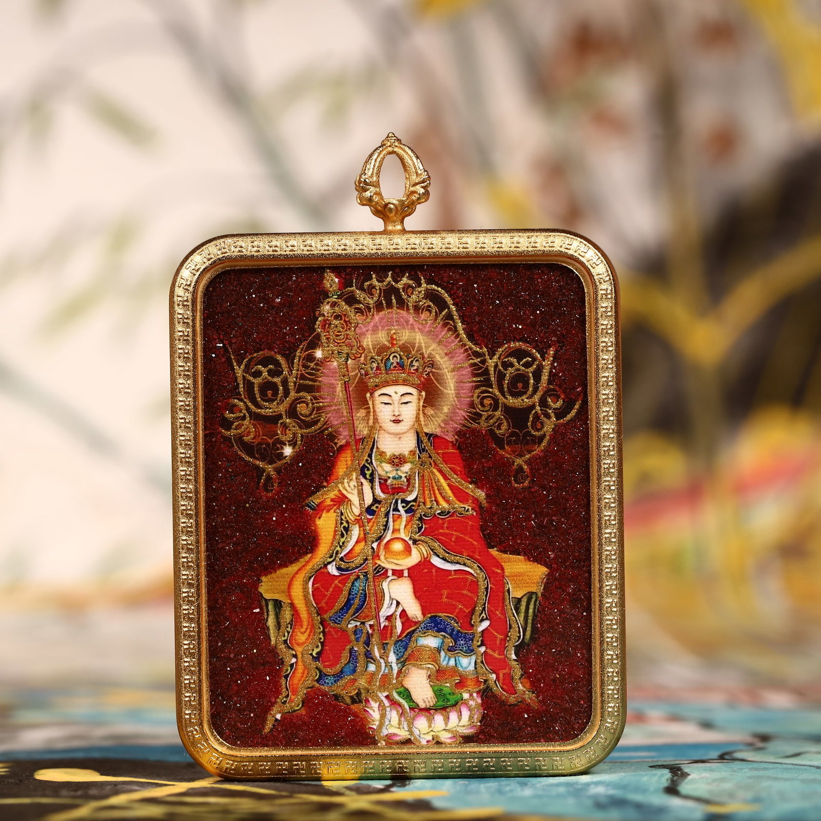 An Exquisite Painted Color Statue of Kshitigarbha Bodhisattva Tangka: An Exquisite Painted Color Statue of Kshitigarbha Bodhisattva Tangka,Size:2inx2.8in 彩绘地藏王像唐卡