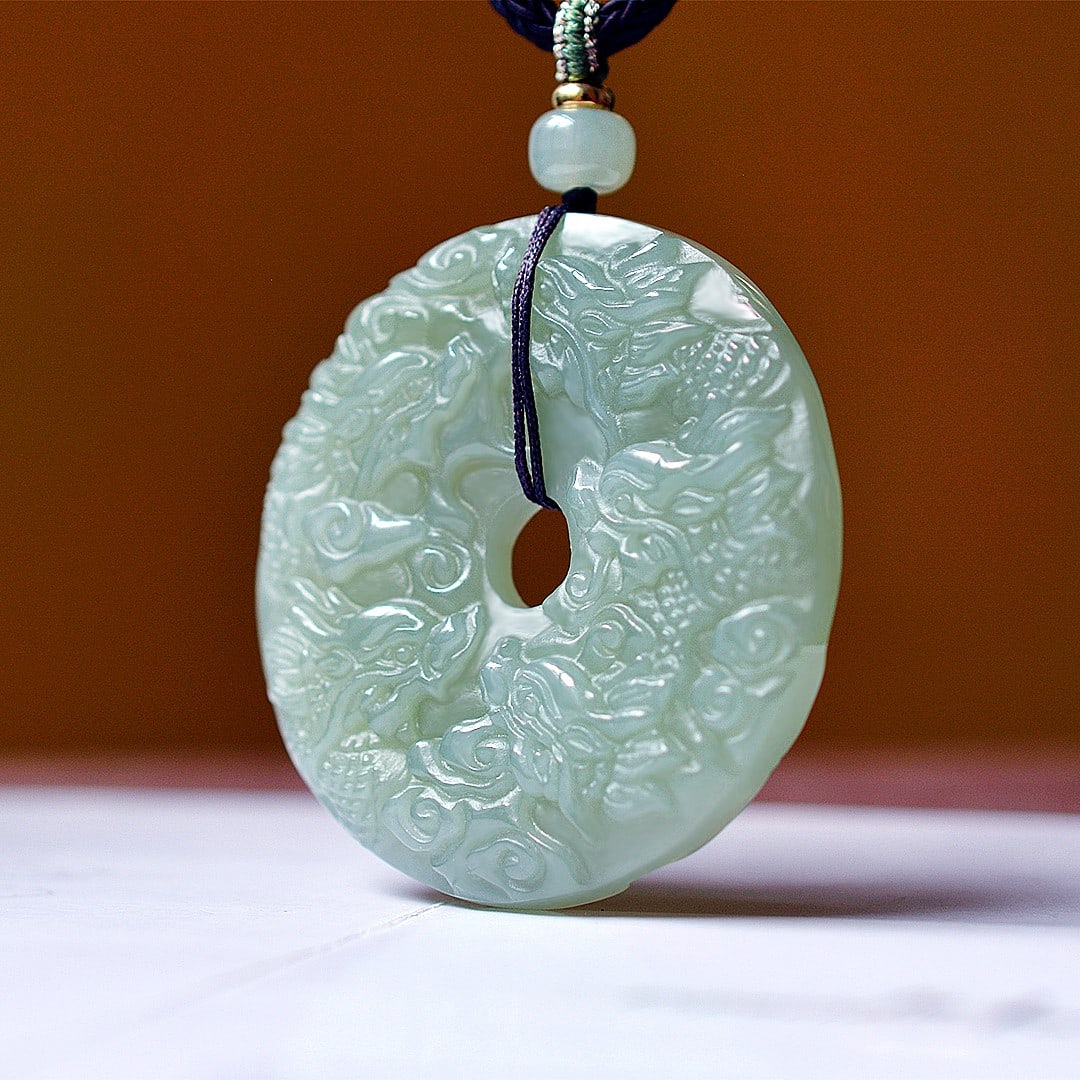 An Exquisite Greenish Jade Dragon Pattern Pendant: An Exquisite Greenish Jade Dragon Pattern Pendant,Size:52mmx52mm 青玉龙纹挂件