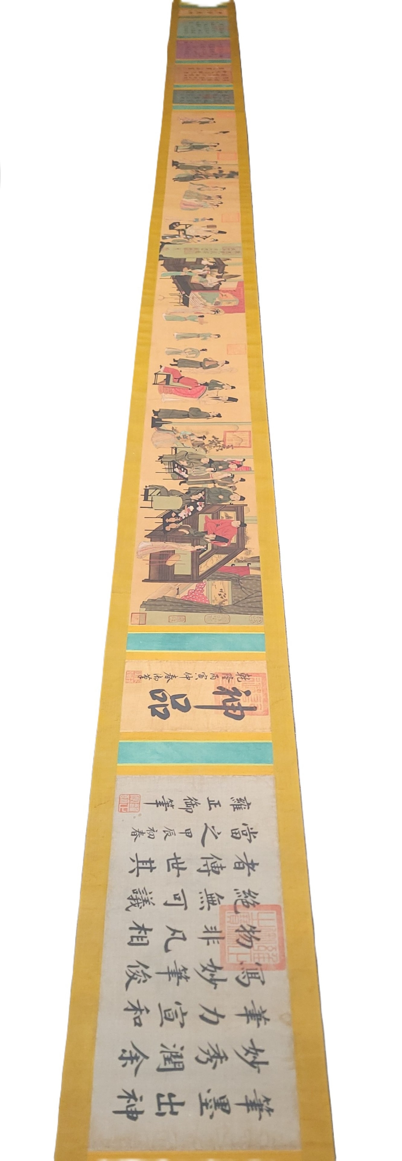 A Chinese Hand Scroll Ink Painting of Character and Story on Silk: A Chinese Hand Scroll Ink Painting of Character and Story on Silk,Song Huizong,Size:11.8inx127.2in 一幅中国水墨绢本人物故事Ĭ