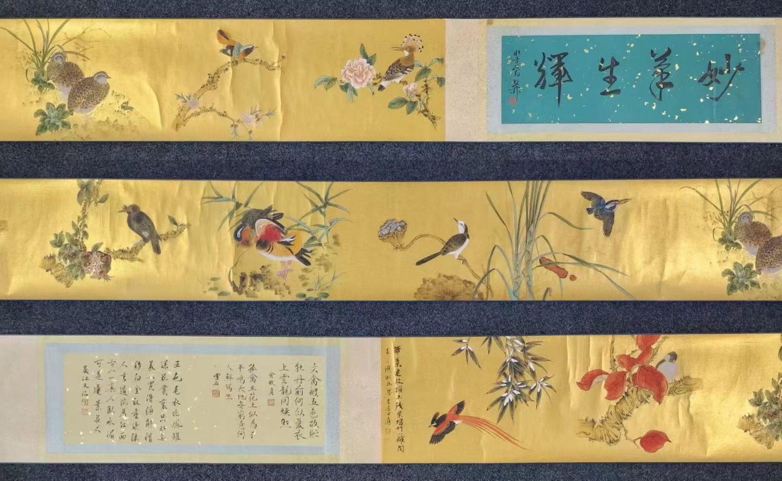 A Chinese Hand Scroll Ink Painting of Flower and Bird on Paper: A Chinese Hand Scroll Ink Painting of Flower and Bird on Paper,Zhang Daqian,Size:(entirety)262.2inx13in,(Without frame)149.2inx13in 一幅中国水墨花鸟