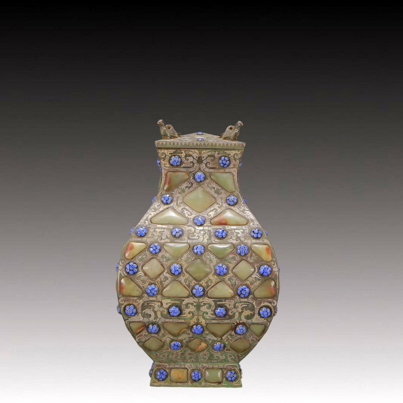 A Exquisite Gold and Silver-Inlaid Bronze Double-Ears Vase: A Exquisite Gold and Silver-Inlaid Bronze Double-Ears Vase Ancient Time, China ,Size:7.9inx13.8in Weight:6350g 铜错金银瓶 远古时期