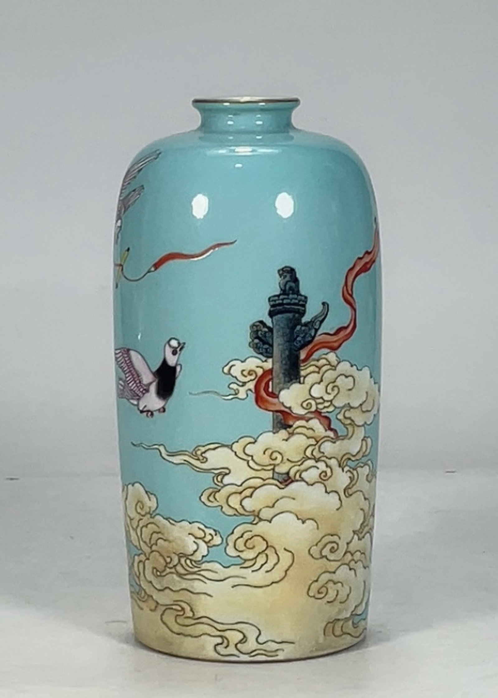An Exquisite Turquoise Glazed Auspicious Cloud Pattern Vase: An Exquisite Turquoise Glazed Auspicious Cloud Pattern Vase,Qing Dynasty,China,Yongzheng Six-character Mark,Size:7.3inx3.3in 松石绿釉祥云纹瓶,中&#