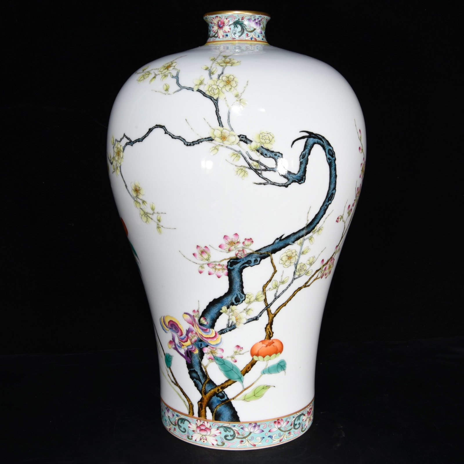 A Rare Enamel Flower Pattern Vase,with Poem: A Rare Enamel Flower Pattern Vase,with Poem,Qing Dynasty,China,Yongzheng Six-Character Mark,Size:15inx9.4in