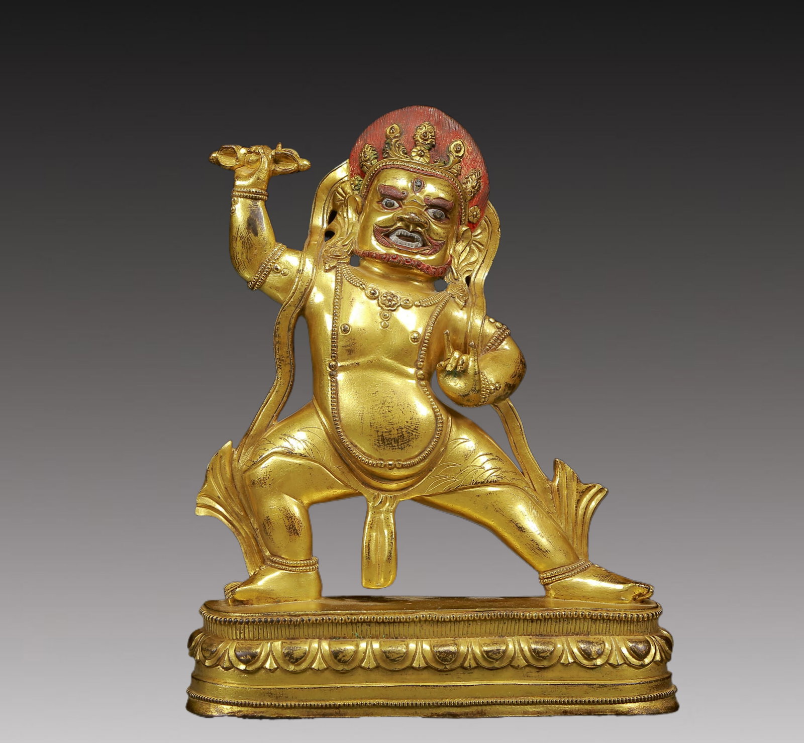 A Solemn Gilt Bronze Statue of Mammon: A Solemn Gilt Bronze Statue of Mammon,Ming Dynasty, China,Size:7.9inx2.8inx10.2in,Weight:3130g 铜鎏金财神像，明代