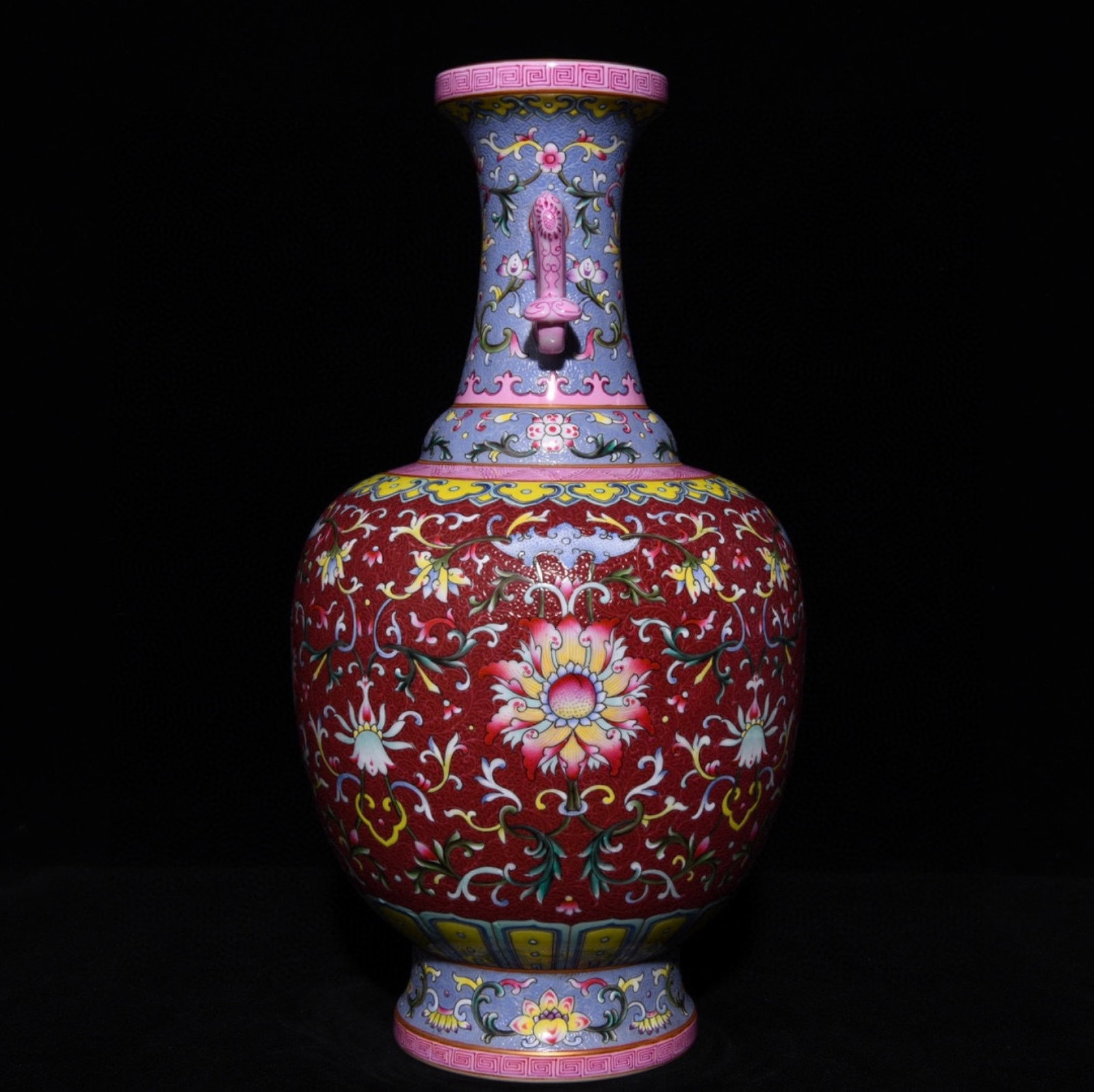 A Rare Ruby Red-Glazed Lotus Pattern Double-Ears Vase - 2