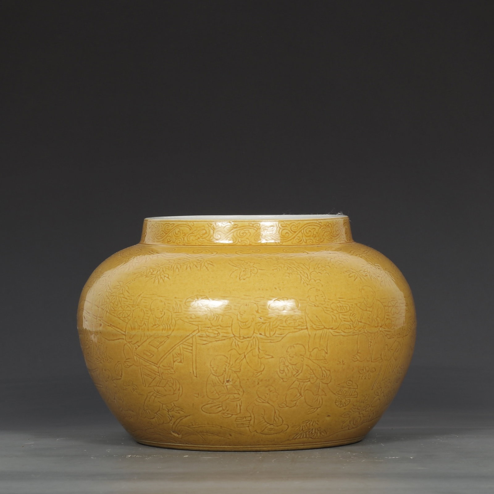 An Exquisite Yellow Glazed Figure and Story Pattern Jar (1 of 8)