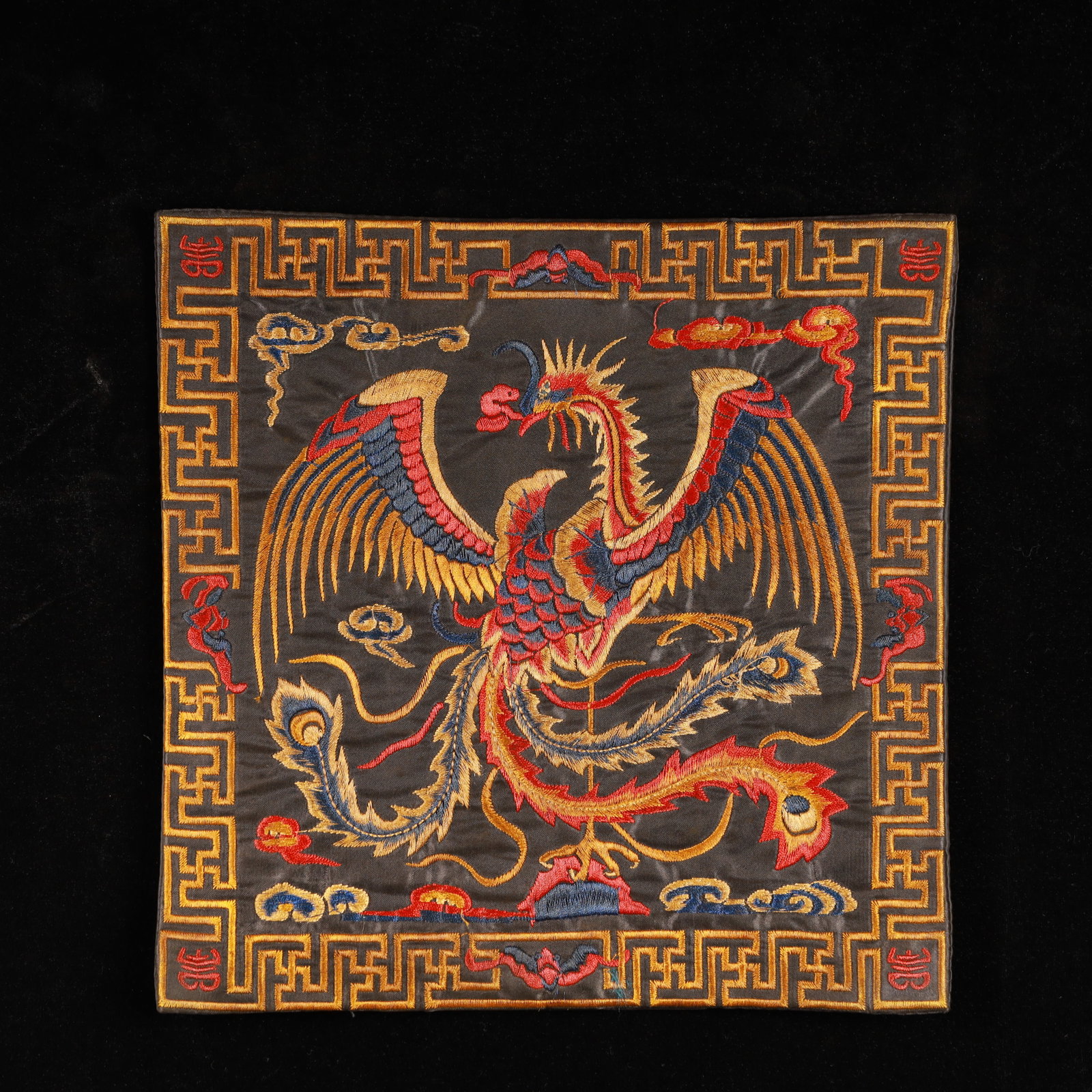 An Exquisite Embroidery Phoenix Pattern Civil Official Rank Badges: An Exquisite Embroidery Phoenix Pattern Civil Official Rank Badges,Qing Dynasty, China,Size:10.2inx10.2in 刺绣凤官补,中国清代