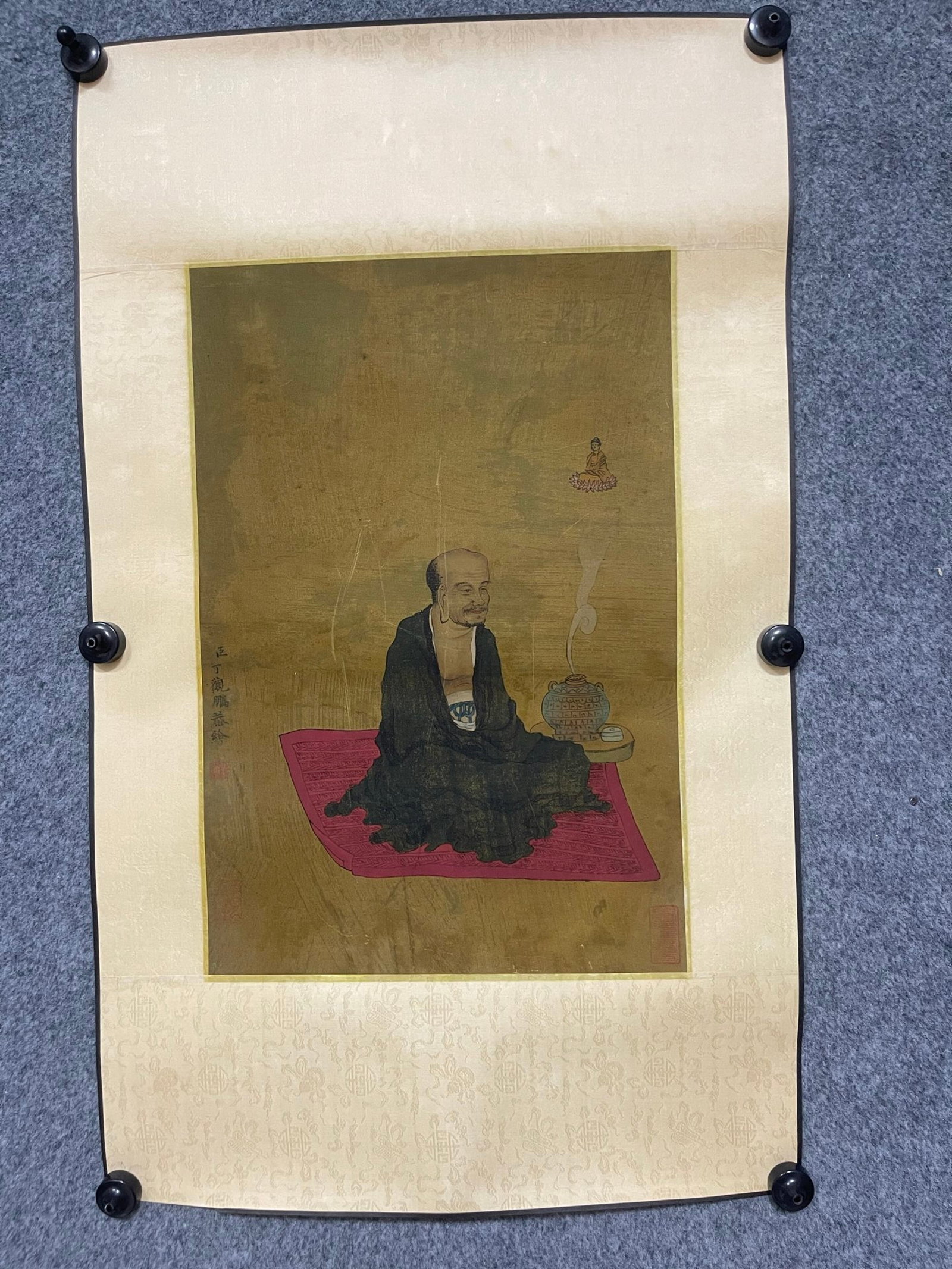 A Chinese Ink Painting of Figure on Silk: A Chinese Ink Painting of Figure on Silk,Ding Guanpeng,Size:13inx19.3in 一幅中国水墨绢本人物画,丁观鹏