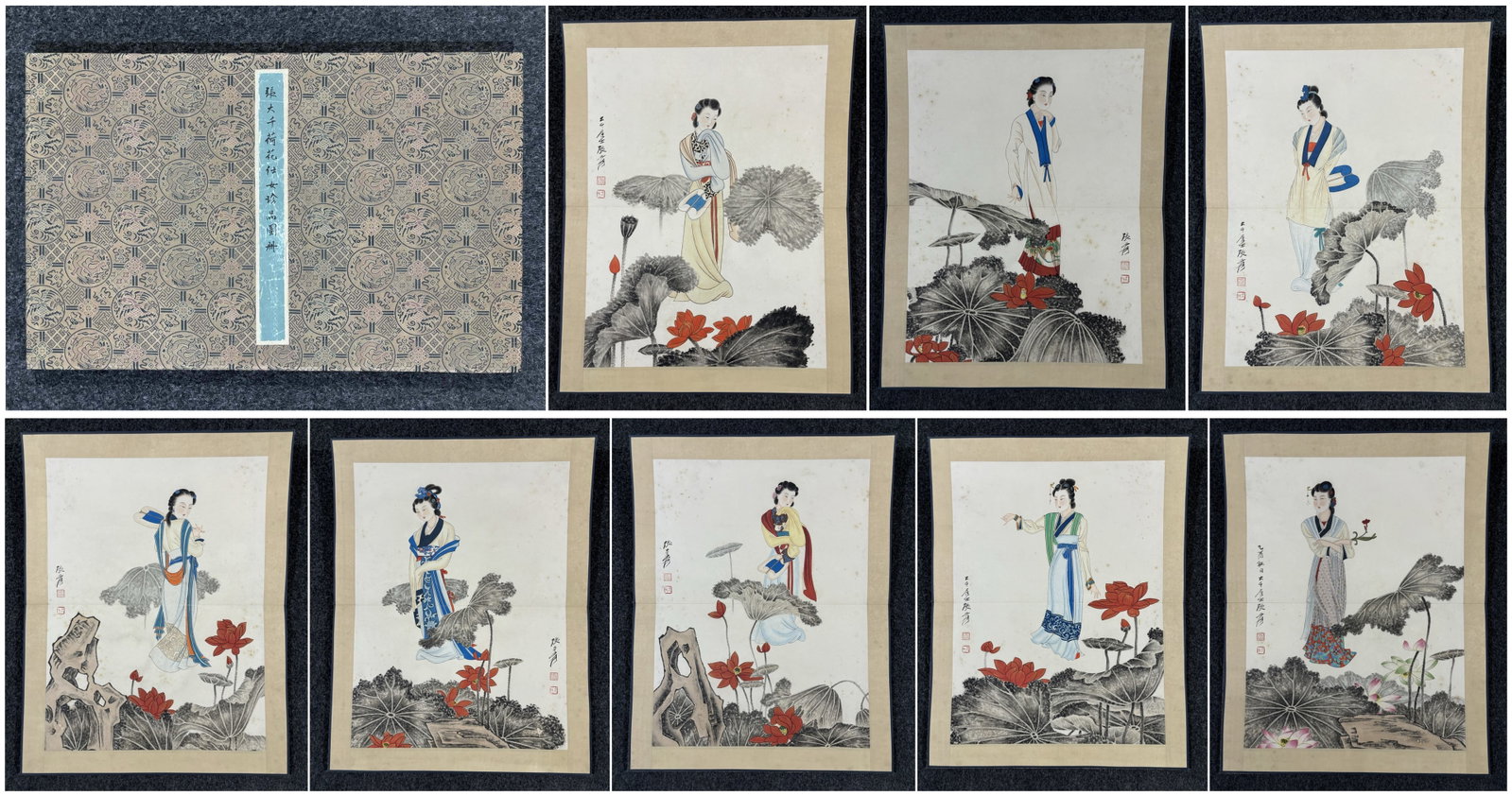 A Chinese Album Ink Painting of Figure on Paper: A Chinese Album Ink Painting of Figure on Paper,Zhang Daqian,Size:20.1inx13in 一本中国水墨人物画册,张大千