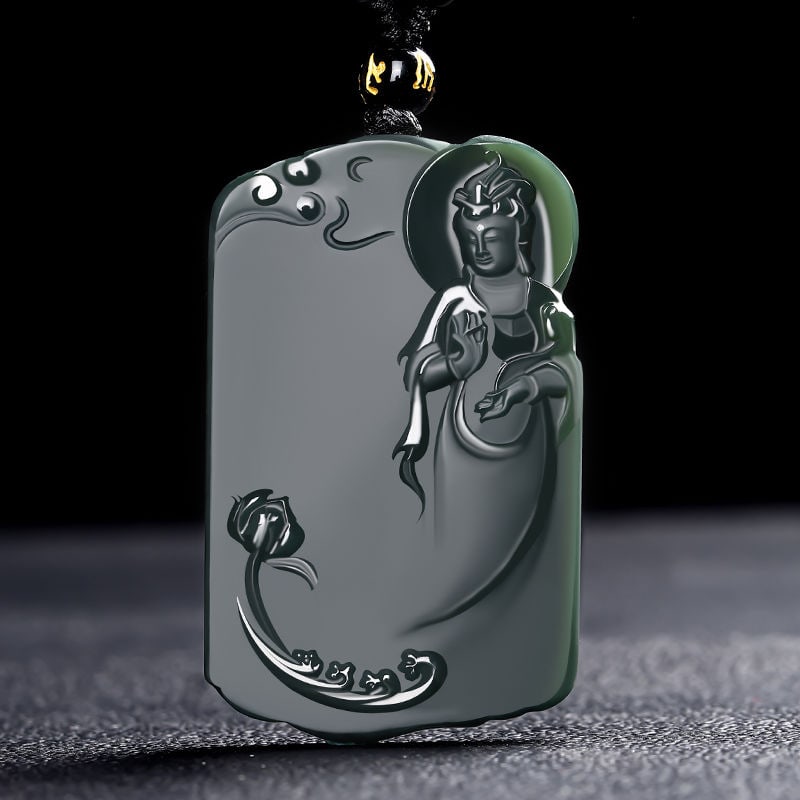 An Exquisite Cyan jade Statue of Avalokitesvara Pendant: An Exquisite Cyan jade Statue of Avalokitesvara Pendant 青玉观音像挂件