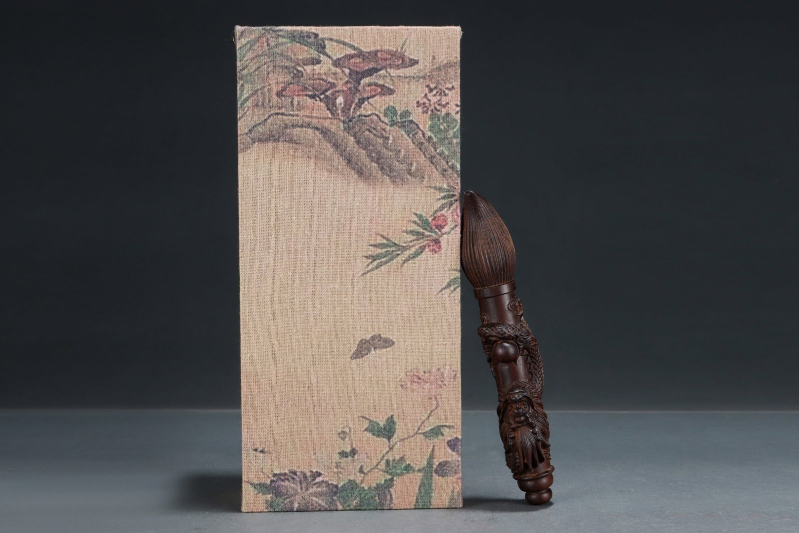 A Rare Eaglewood Dragon Pattern Ink Brush: A Rare Eaglewood Dragon Pattern Ink Brush,Qing Dynasty, China,Qianlong Mark,Size:1.5inx8.9in 沉香龙纹毛笔,中国清代,乾隆款