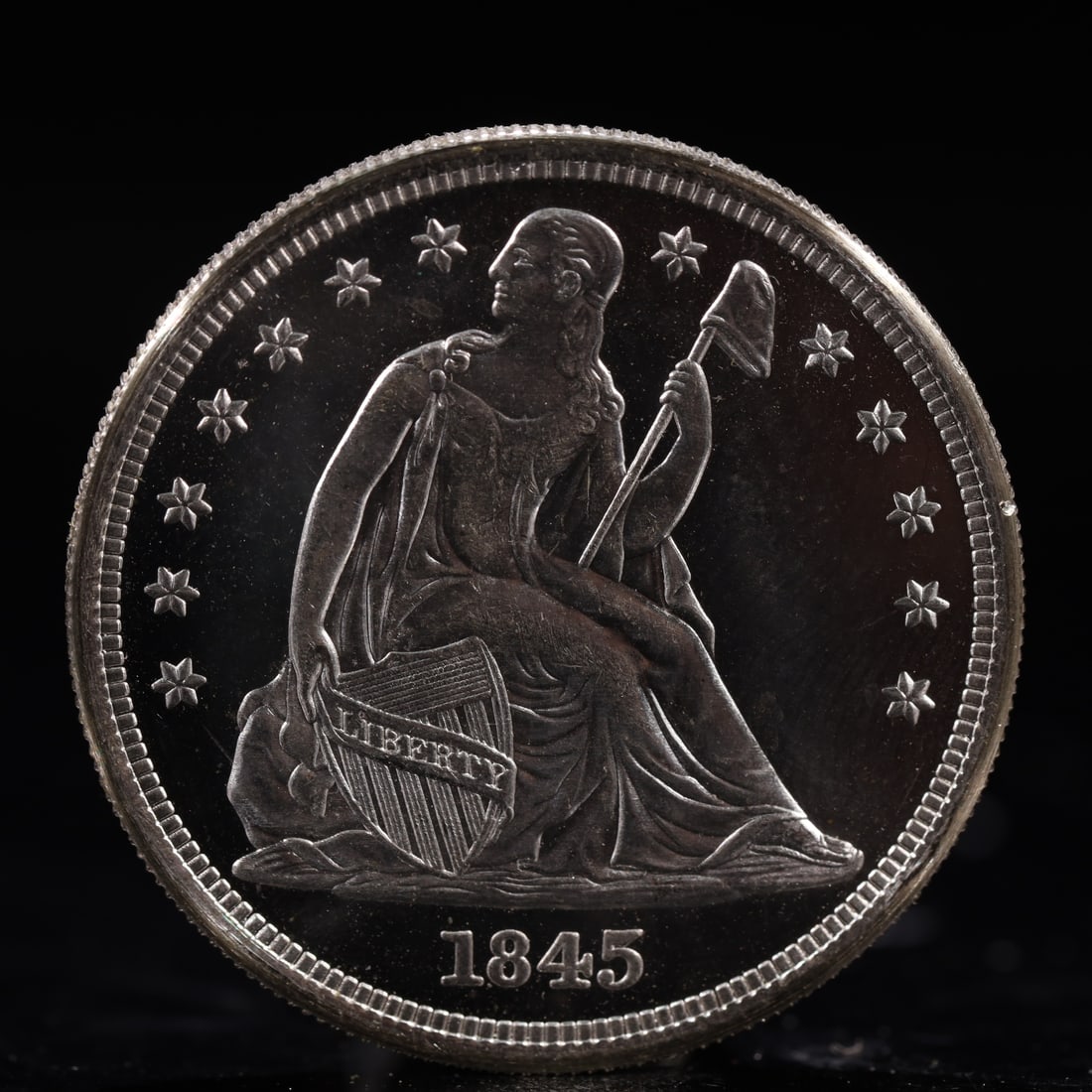 USA One Dollar 1845 Coin: American coin. IN GOD WE TRUST / LIBERTY / 1845 / UNITED STATES OF AMERICA / ONE DOL. Weight:26.9g.