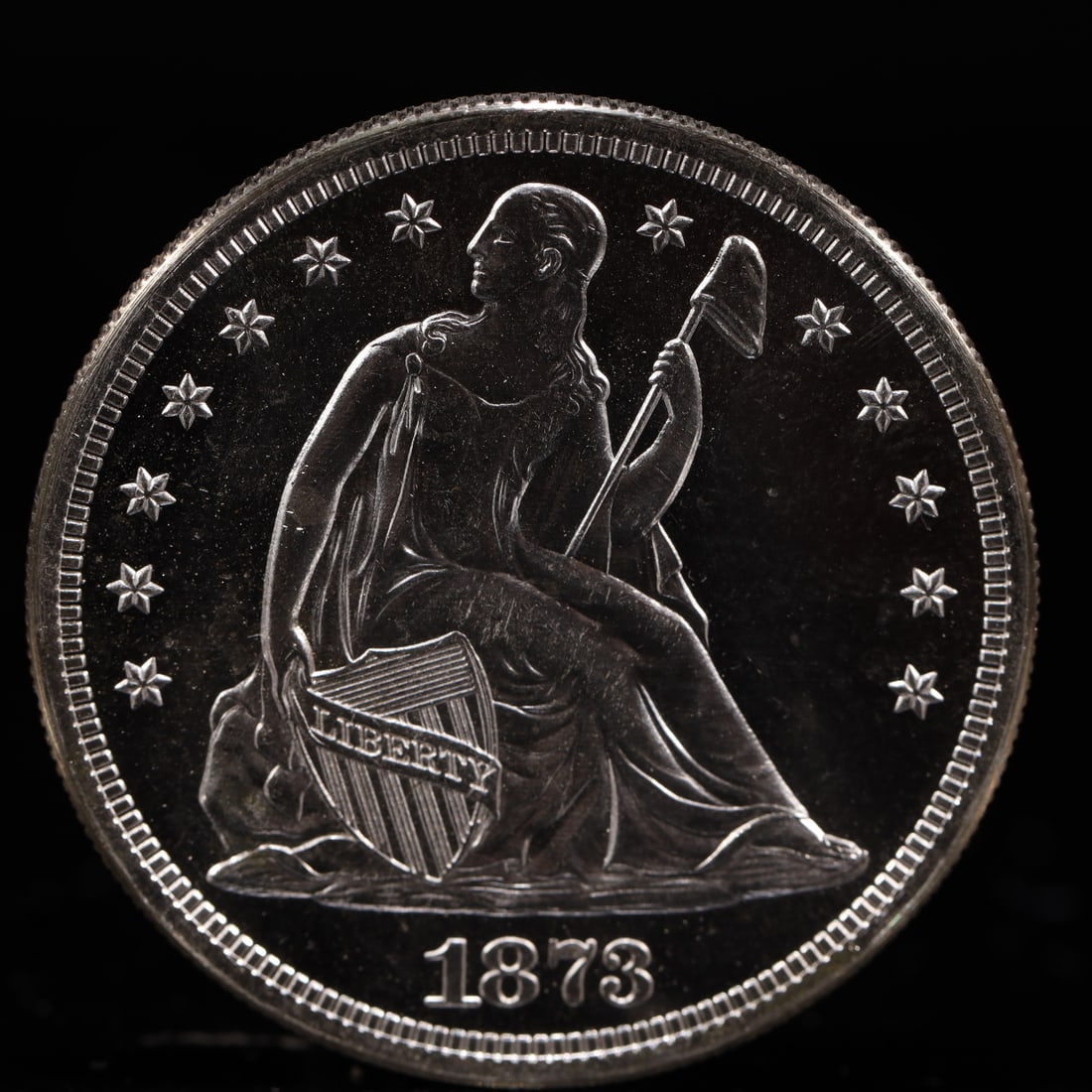 USA One Dollar 1873 Coin: American coin. IN GOD WE TRUST / LIBERTY / 1873 / UNITED STATES OF AMERICA / ONE DOL. Mint Mark: CC.Weight:26.9g.