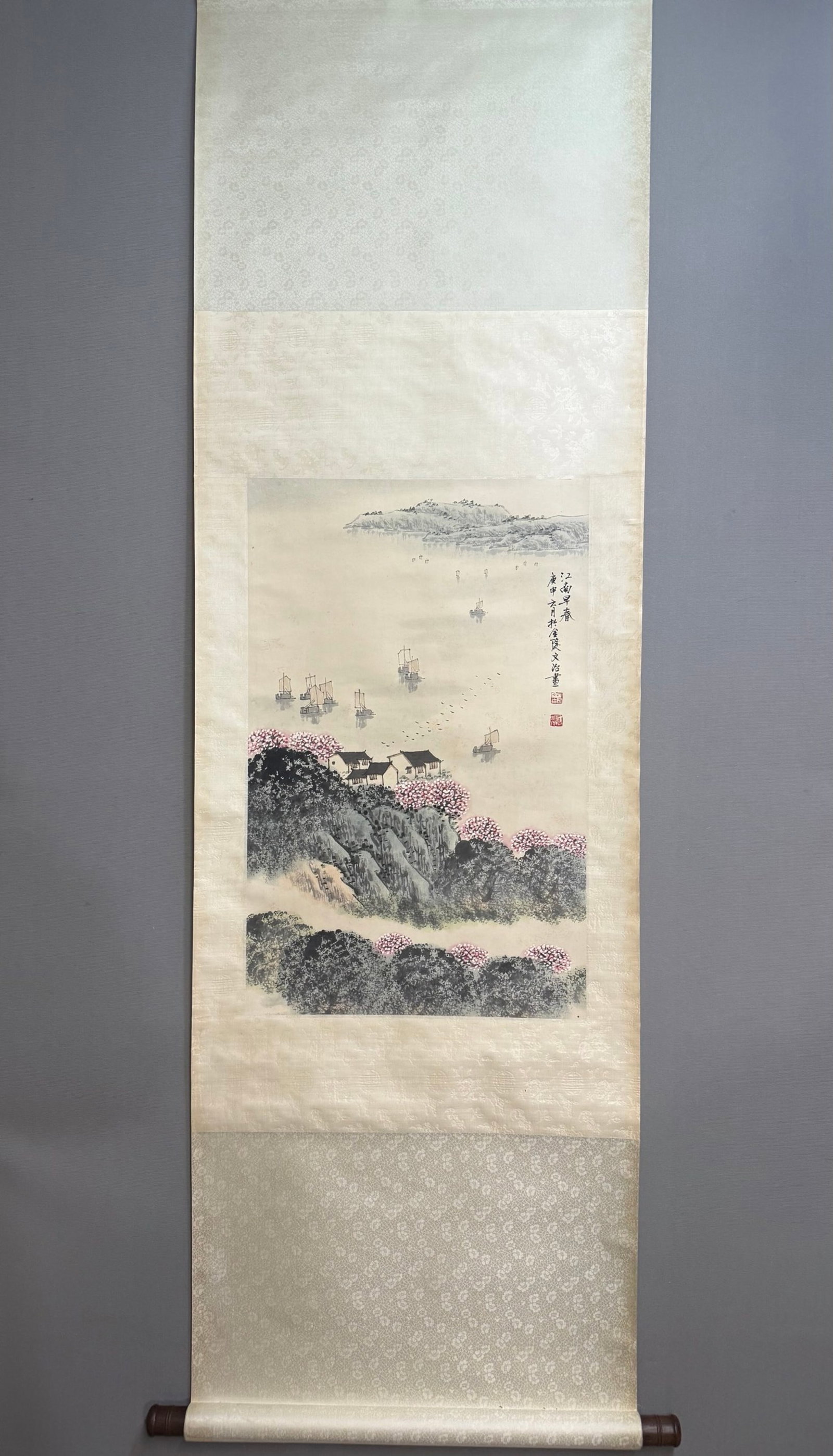 A Chinese Vertical Scroll Ink Painting of Landscape on Paper: A Chinese Vertical Scroll Ink Painting of Landscape on Paper,Song Wenzhi,Size:26.8inx17.7in 一幅中国水墨山水画立轴,宋文