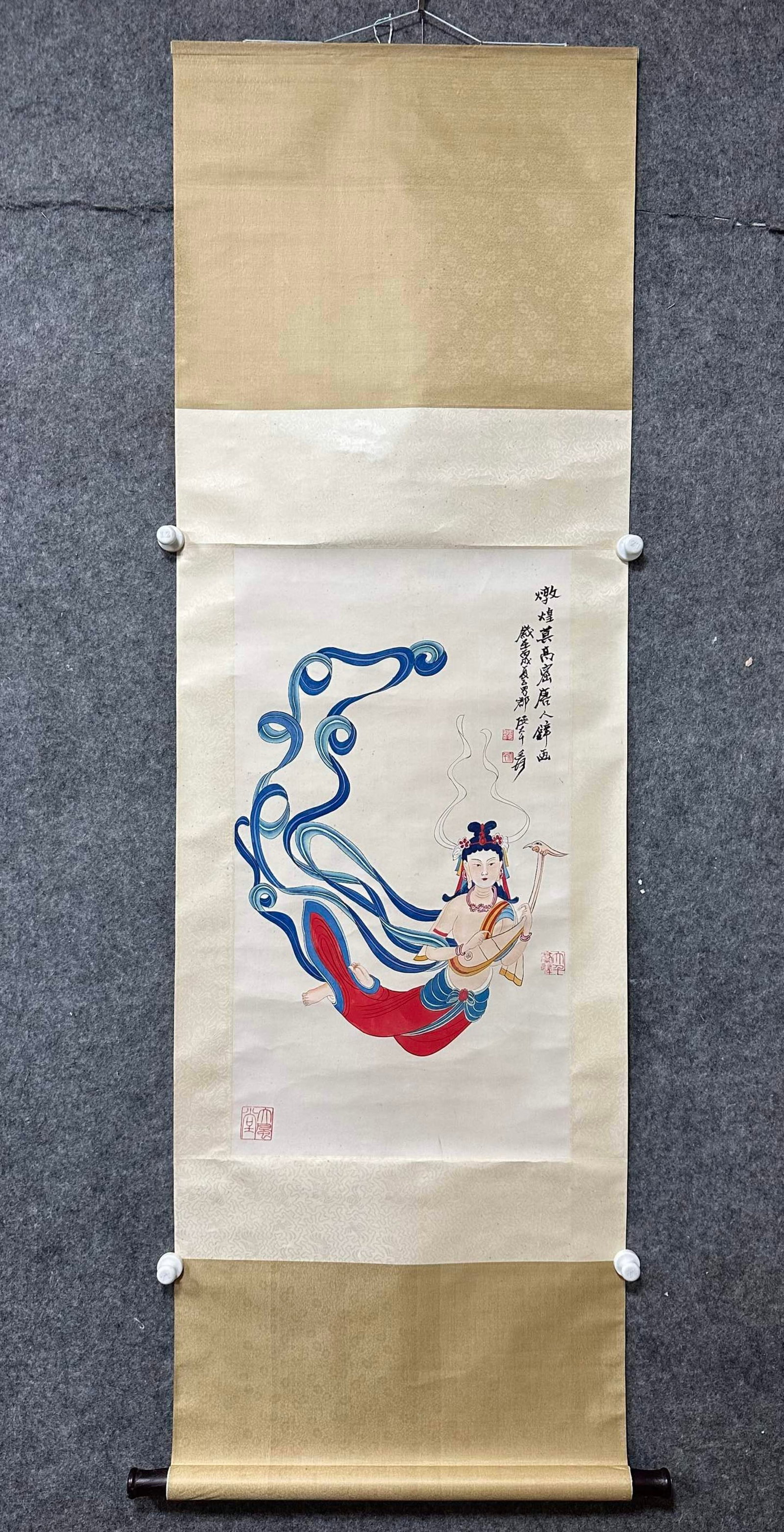 A Chinese Vertical Scroll Ink Painting of Character and Story on Paper: A Chinese Vertical Scroll Ink Painting of Character and Story on Paper,Zhang Daqian,Size:17.3inx31.1in 一幅中国水墨人物故事画立&
