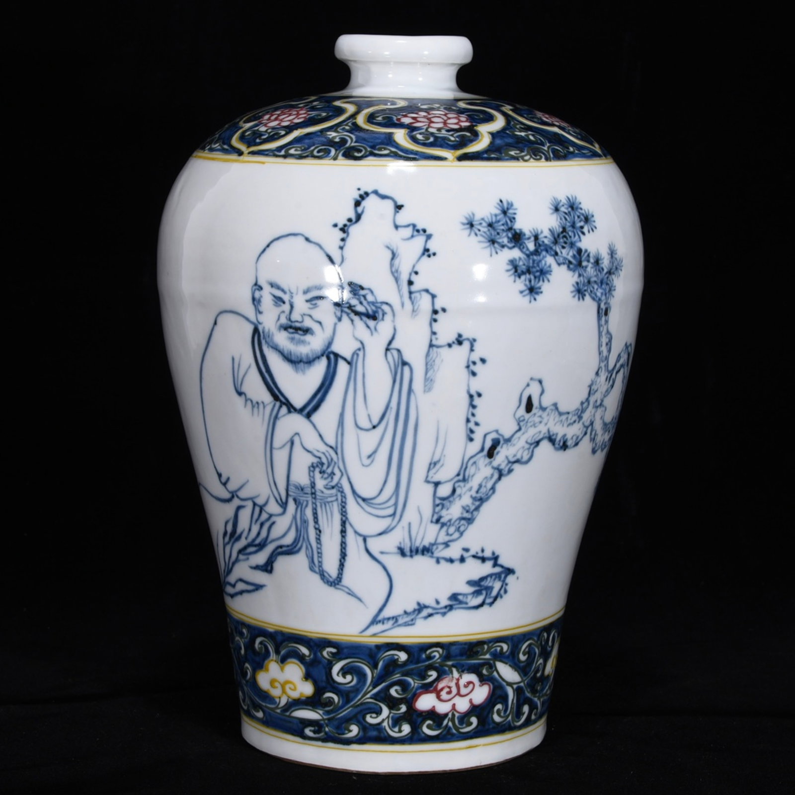 A Rare Blue and White Figure Pattern Vase,With Poem: A Rare Blue and White Figure Pattern Vase,With Poem,Ming Dynasty,China,Size:11.8inx8.3in 青花人物纹瓶,带诗文,中国明代