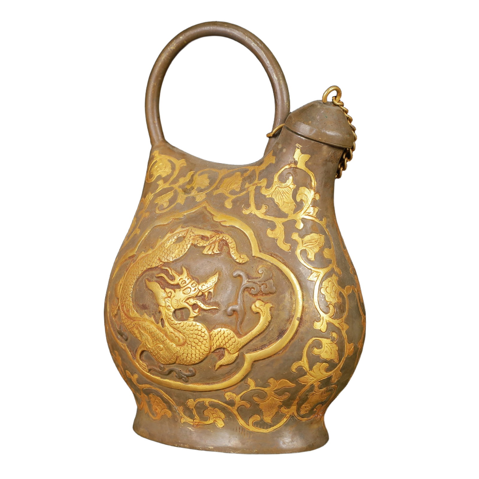 An Exquisite Gilt Silver Dragon Pattern Ewer - 4
