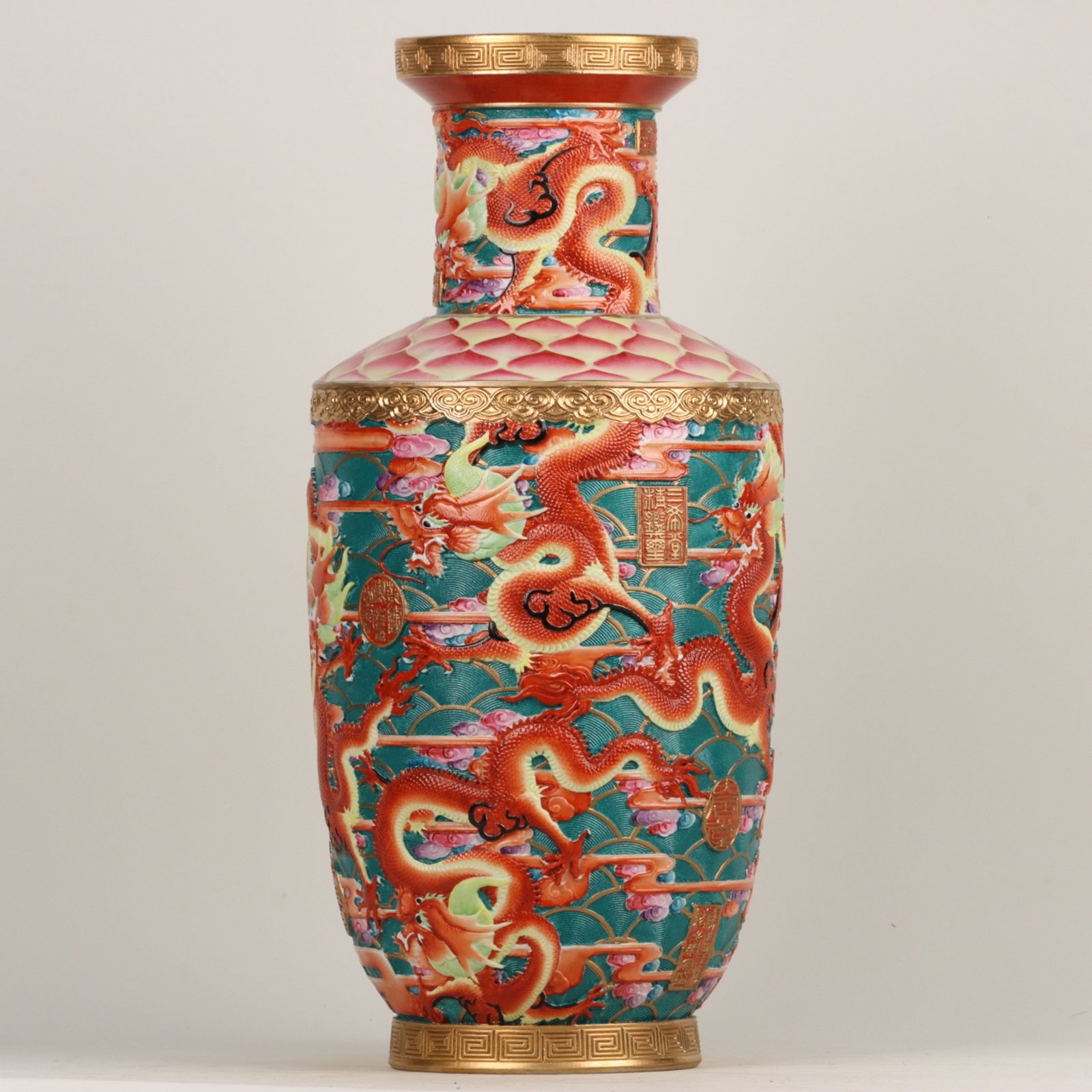 A Huge Enamel Gilt Dragon Pattern Vase - 2