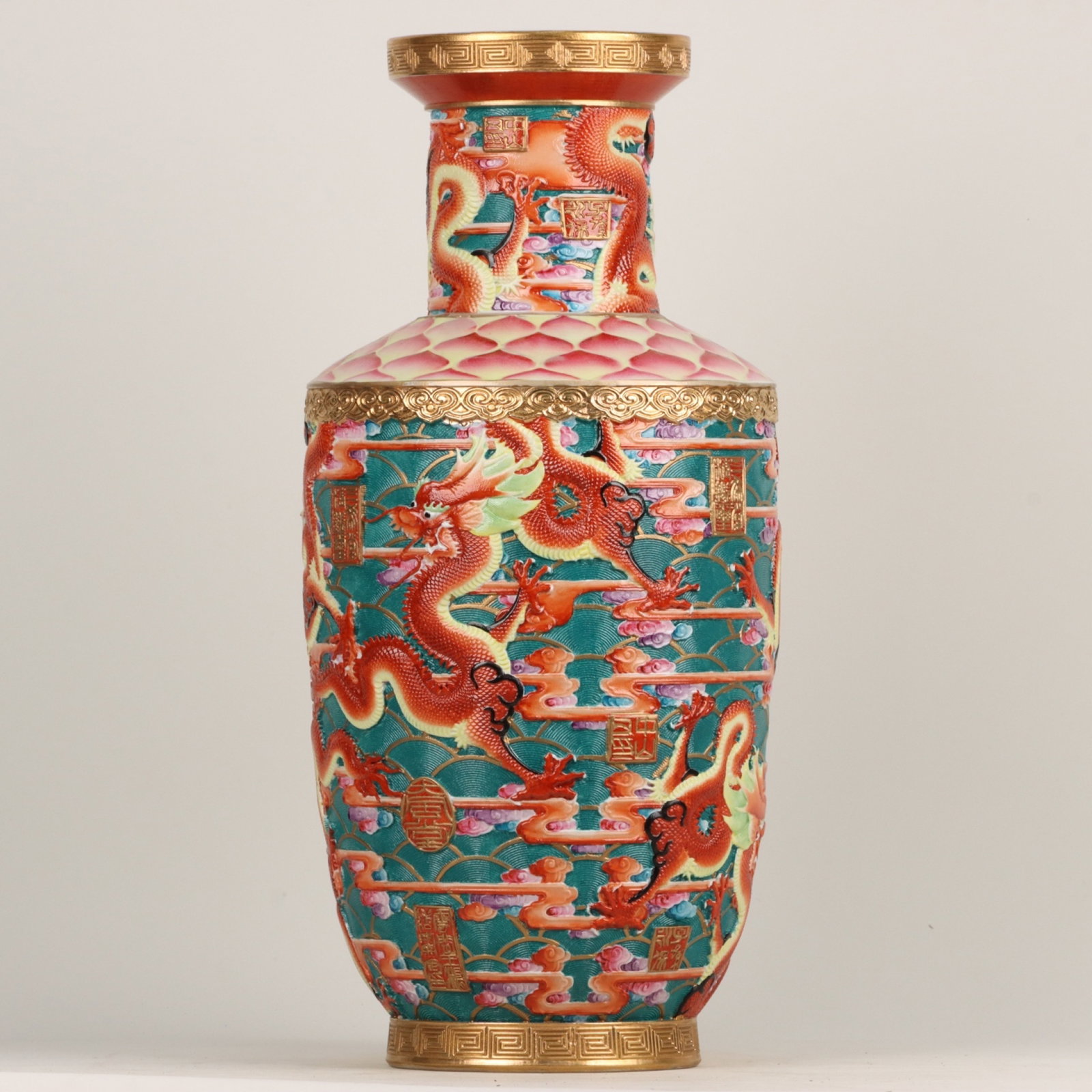 A Huge Enamel Gilt Dragon Pattern Vase - 3