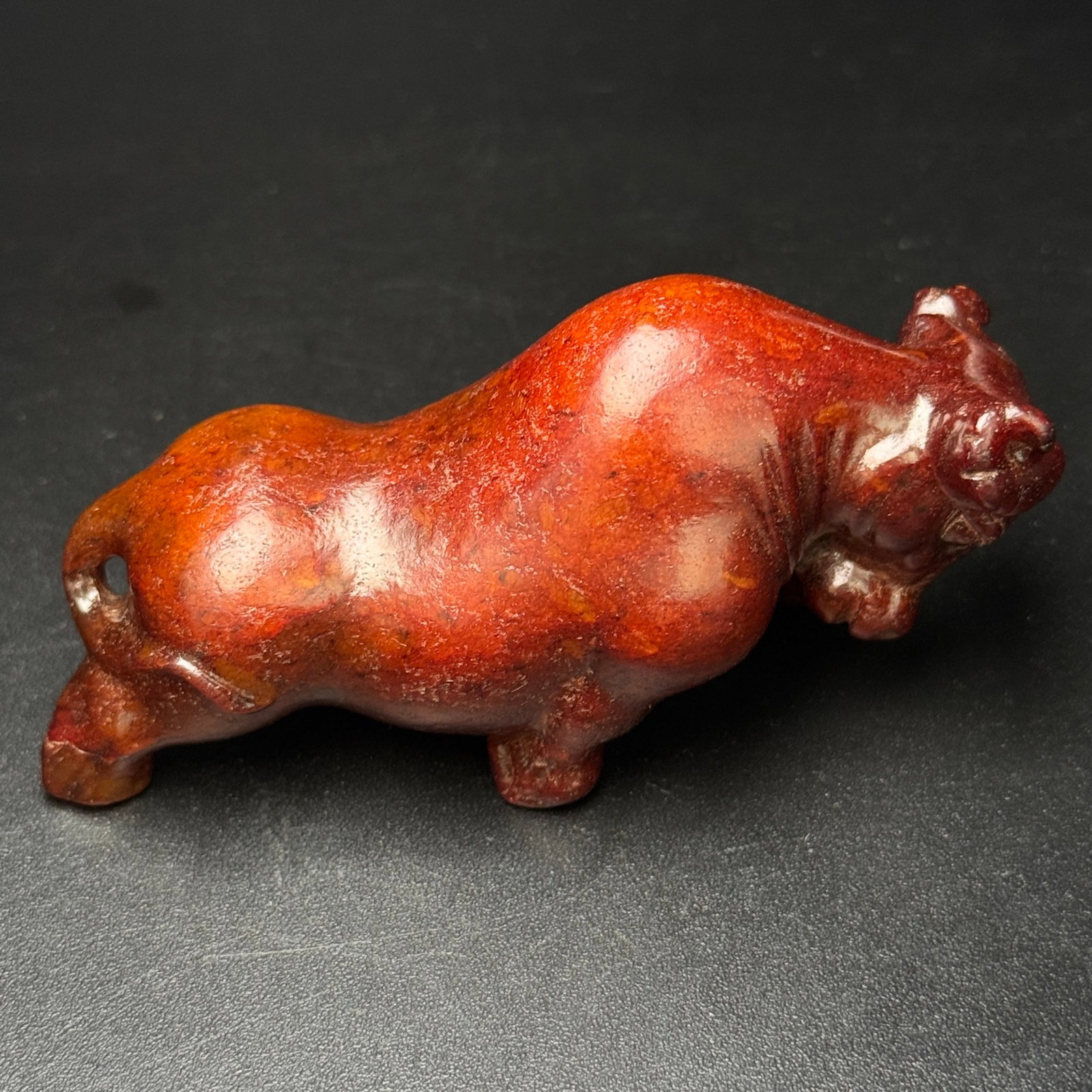 An Exquisite Archaic Jade Buffalo Ornament: An Exquisite Archaic Jade Buffalo Ornament,Qing Dynasty,China,Size:100mmx38mmx45mm,Weight:185g 高古玉牛摆件,中国清代