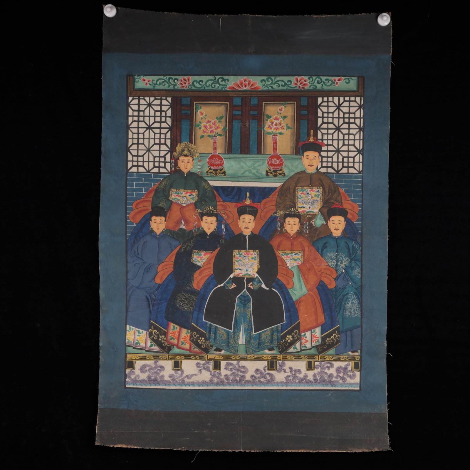 A Rare Painted Color Statue of Figure Tangka: A Rare Painted Color Statue of Figure Tangka,Qing Dynasty, China,Size:25.2inx41.3in 彩绘人物像唐卡,中国清代