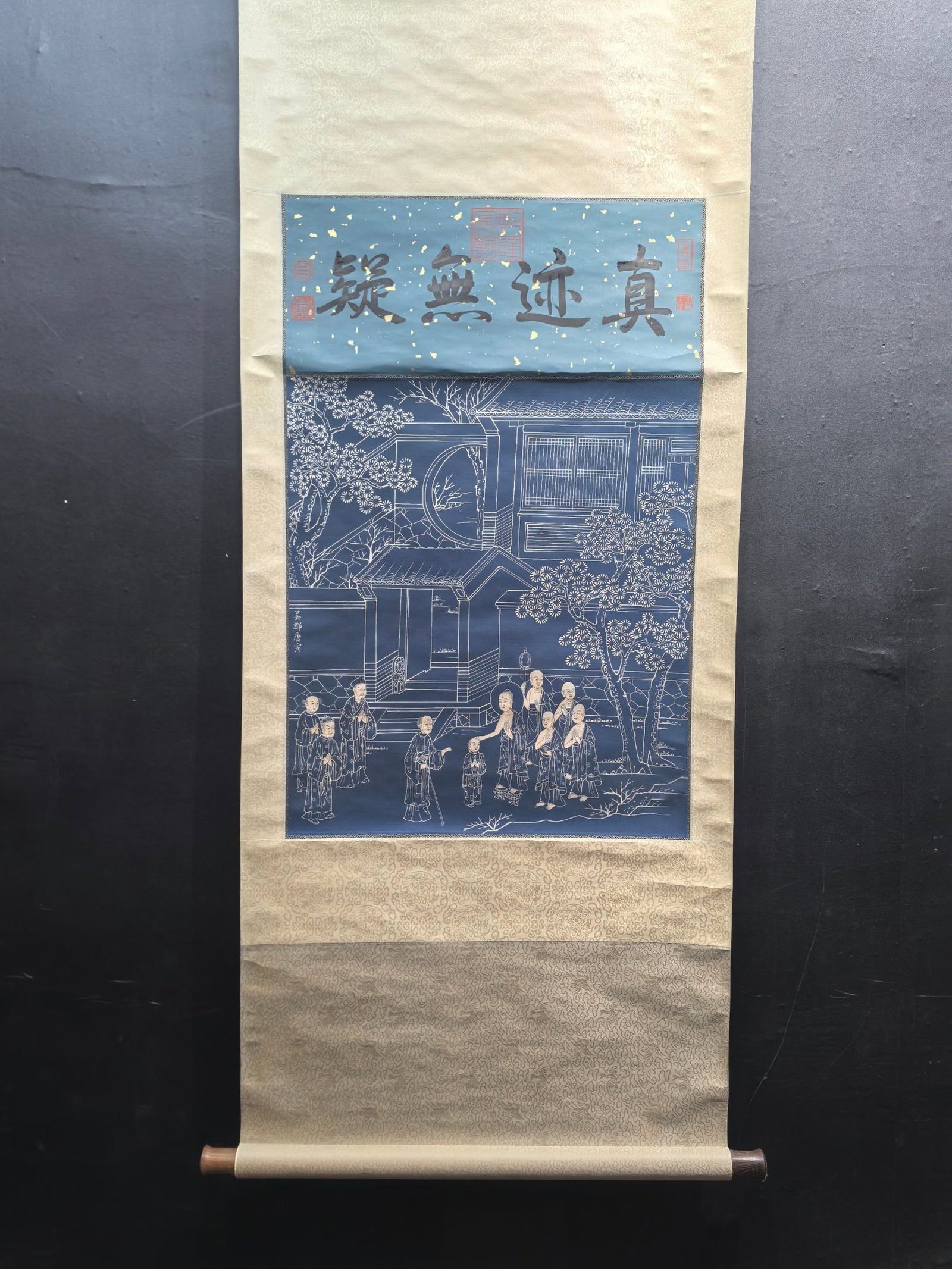 A Chinese Vertical Scroll Ink Painting of Figure on Silk: A Chinese Vertical Scroll Ink Painting of Figure on Silk,Tang Yin,Size:20.7inx23.3in 一幅中国水墨绢本人物画立轴,唐&#