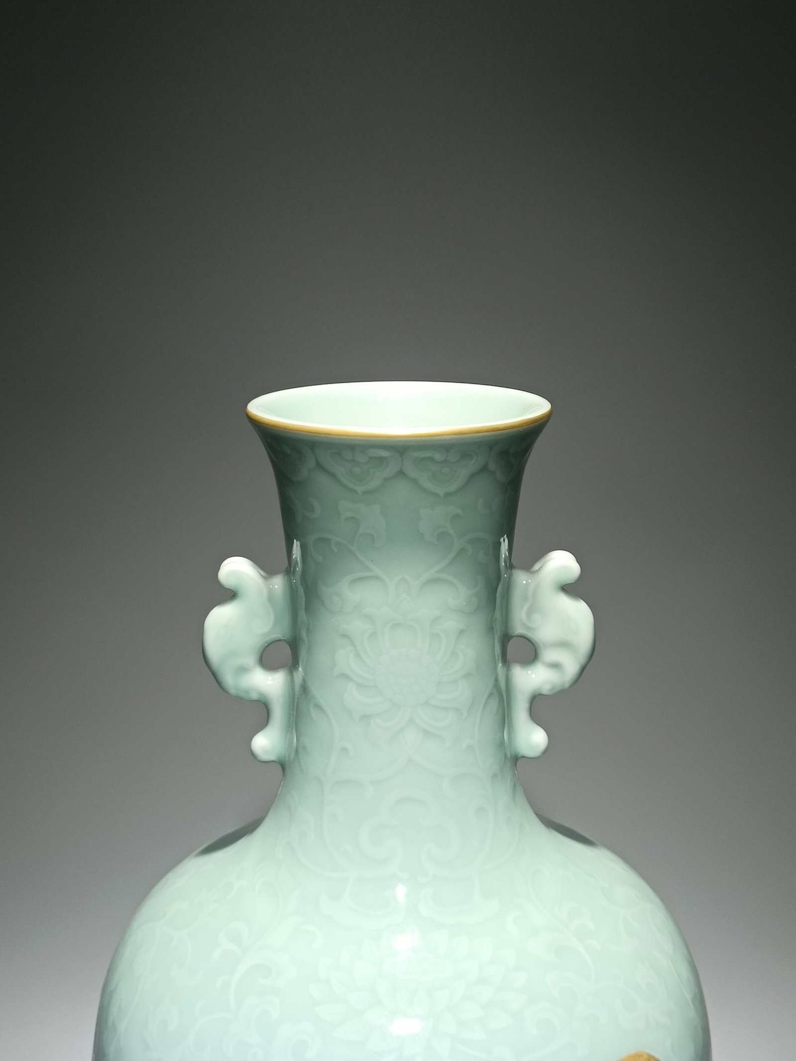 A Huge Celadon Glazed Landscape Pattern Double-Ears Vase - 7
