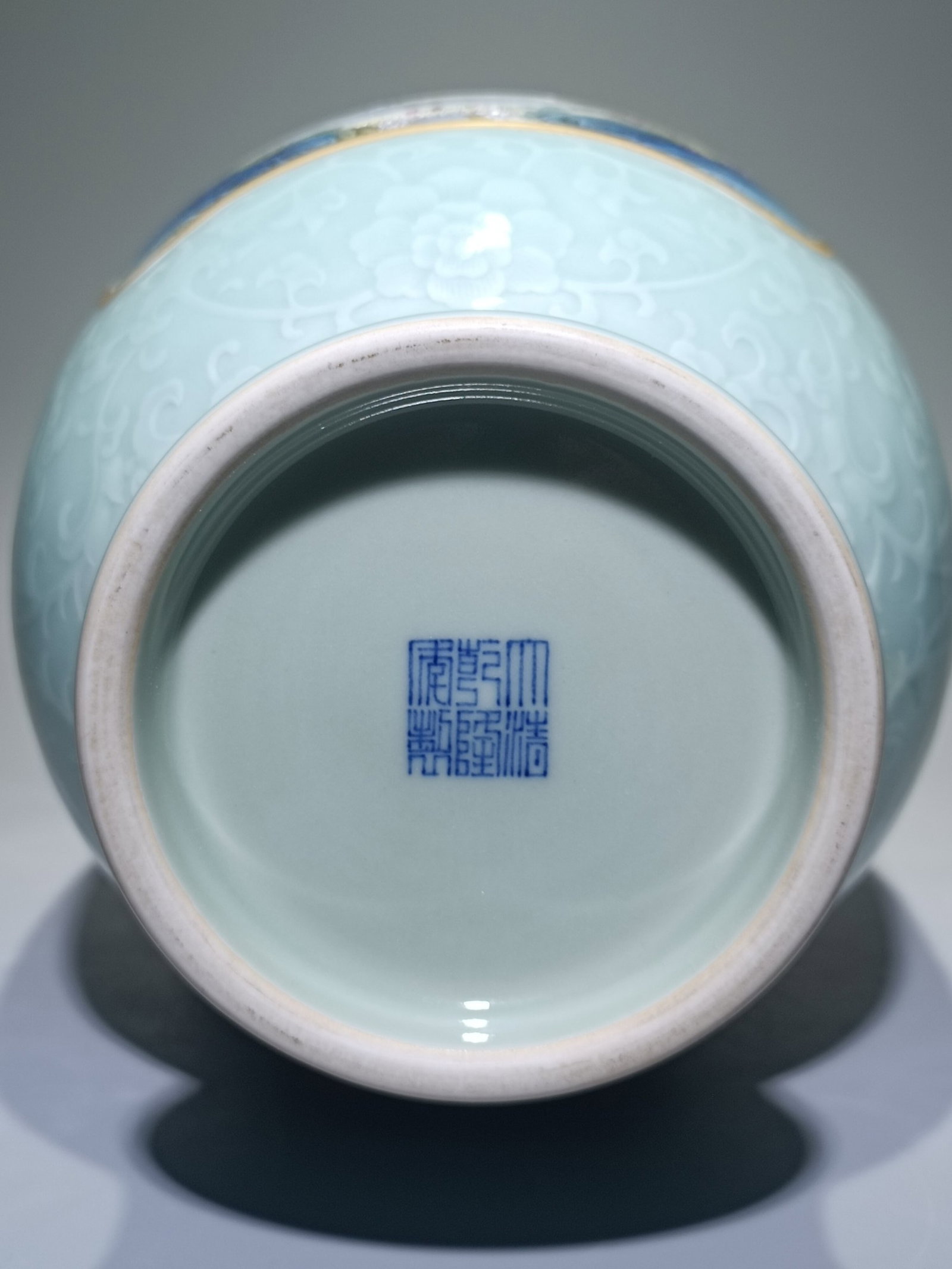 A Huge Celadon Glazed Landscape Pattern Double-Ears Vase - 9