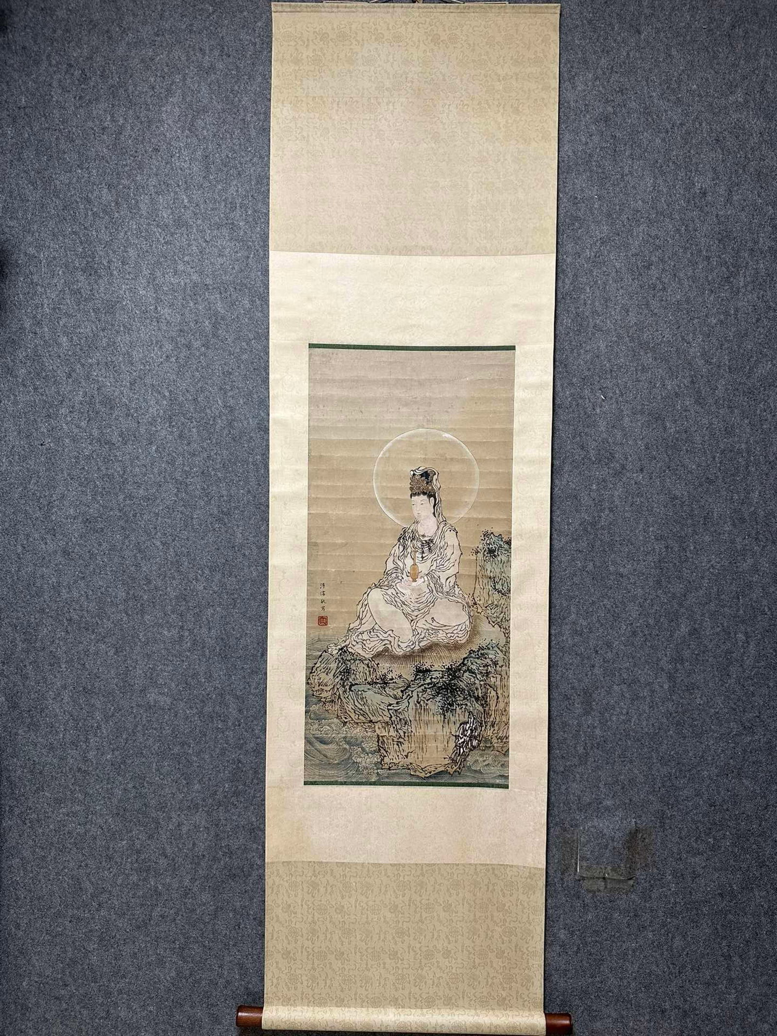 A Chinese Vertical Scroll Ink Painting of Figure on Paper: A Chinese Vertical Scroll Ink Painting of Figure on Paper,Pu Ru,Size:15.7inx33.1in 一幅中国水墨人物画立轴,溥儒